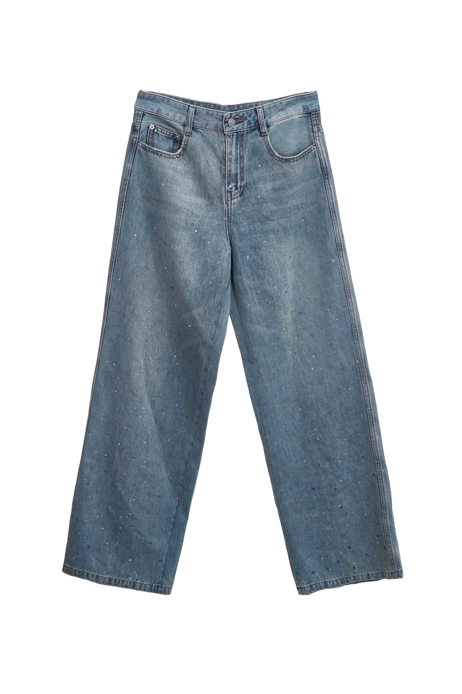 閃光五彩點點牛仔寬褲閃光五彩點點牛仔寬褲,丹寧,喇叭褲,寬褲,牛仔,牛仔褲,秋冬穿搭,約會特輯,褲子