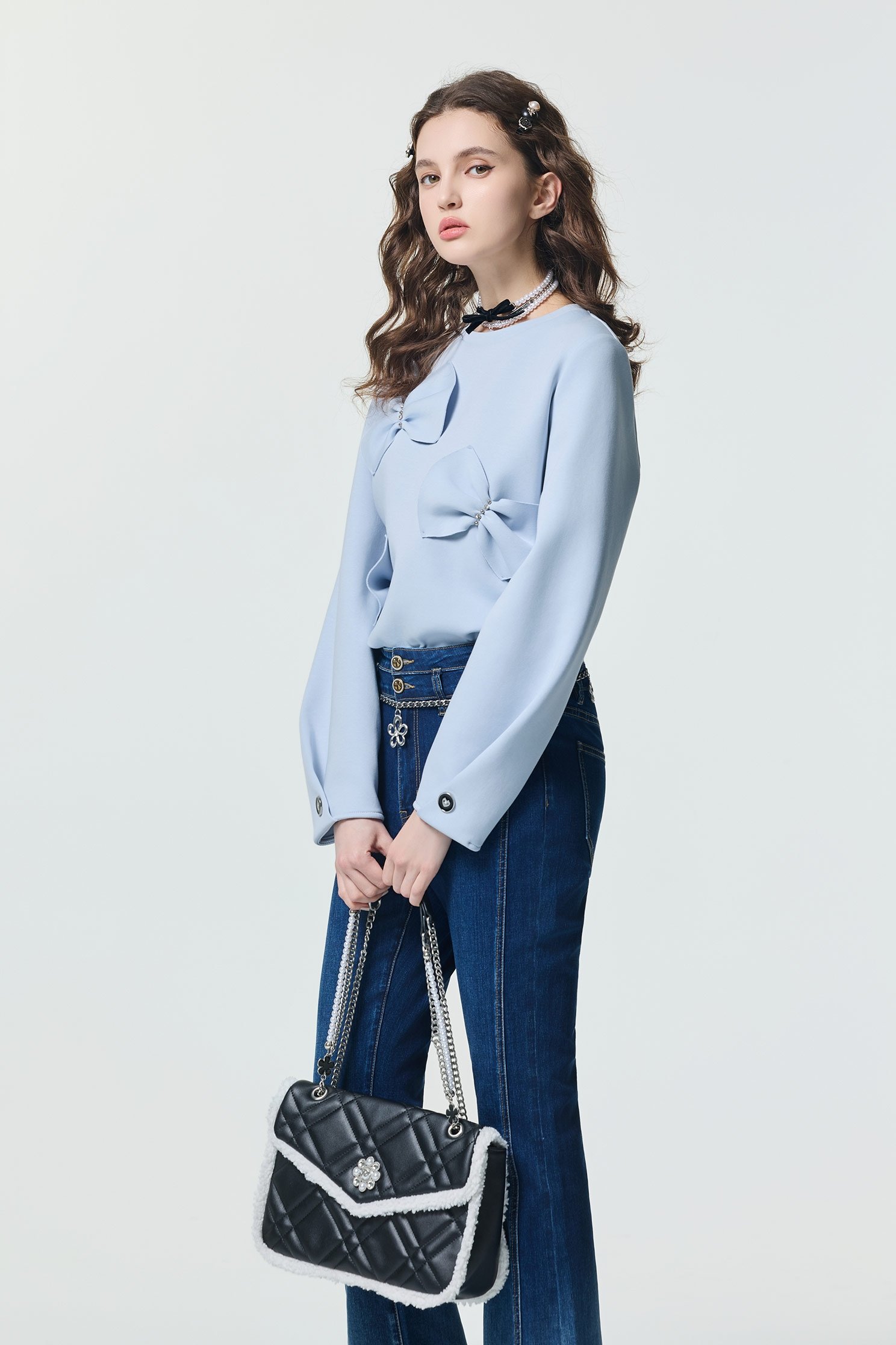 雙腰頭漸層牛仔喇叭長褲雙腰頭漸層牛仔喇叭長褲,上班OL穿搭,丹寧,春夏穿搭,牛仔,牛仔褲,約會特輯,蝴蝶結,長褲