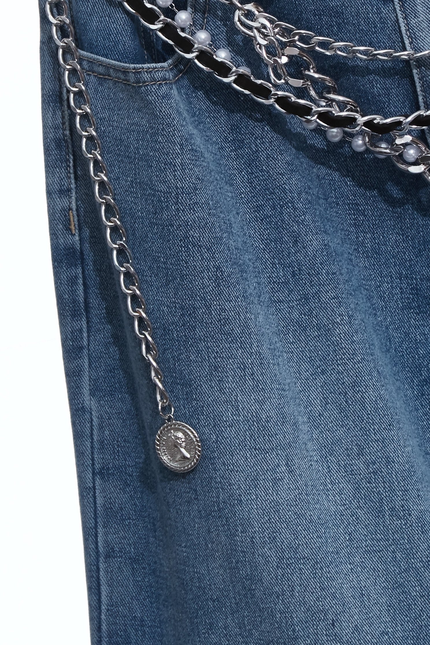 金屬珍珠鏈條單寧大寬褲金屬珍珠鏈條單寧大寬褲,春夏穿搭,牛仔,牛仔褲,珍珠,褲子