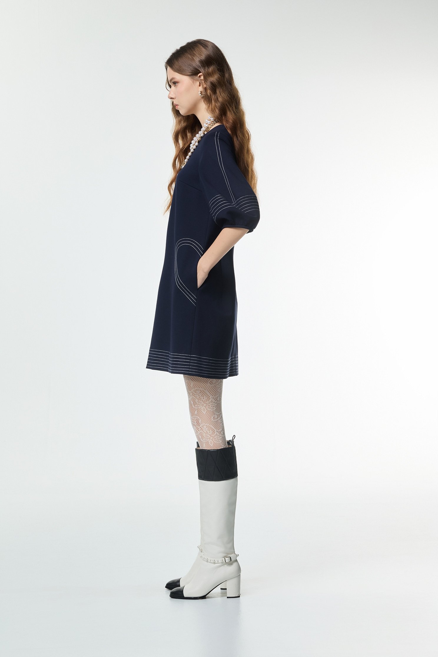 壓線愛心口袋造型洋裝壓線愛心口袋造型洋裝,一般洋裝,秋冬穿搭,約會特輯