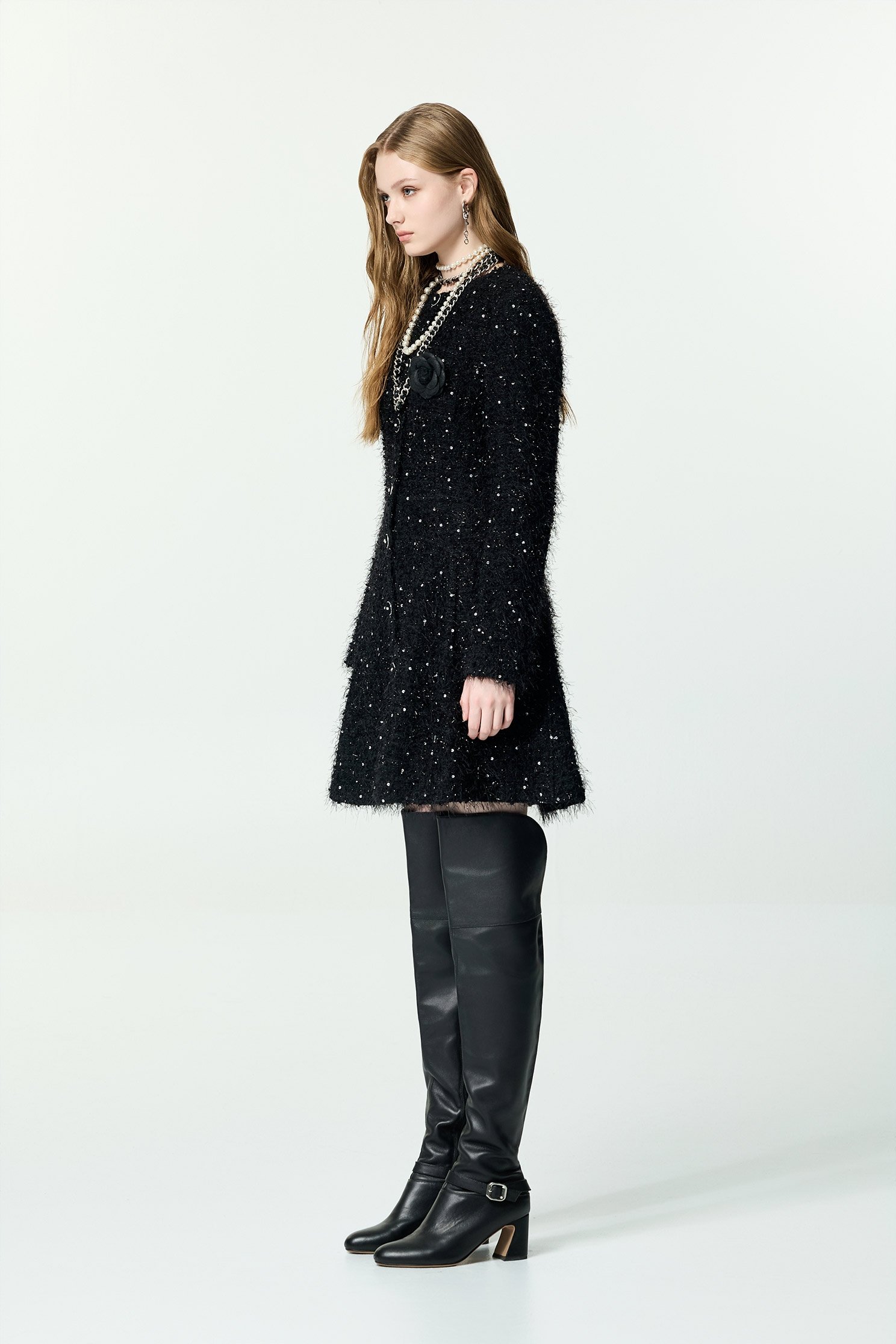 花呢崁亮片羽毛紗小香短洋裝花呢崁亮片羽毛紗小香短洋裝,一般洋裝,派對特輯,秋冬穿搭,約會特輯