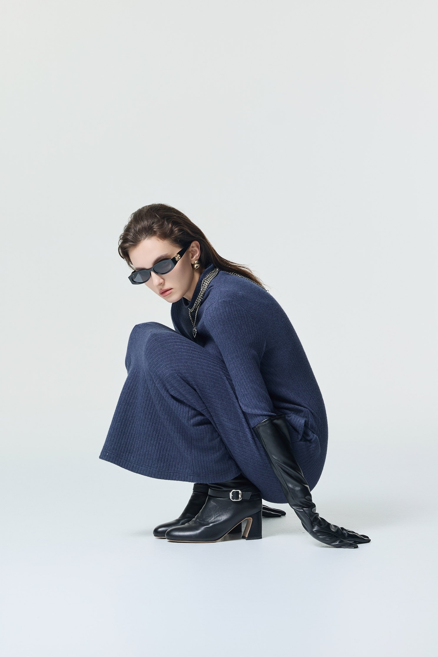 復古藍針織長洋裝復古藍針織長洋裝,一般洋裝,小禮服,春夏穿搭,條紋,針織,針織洋裝