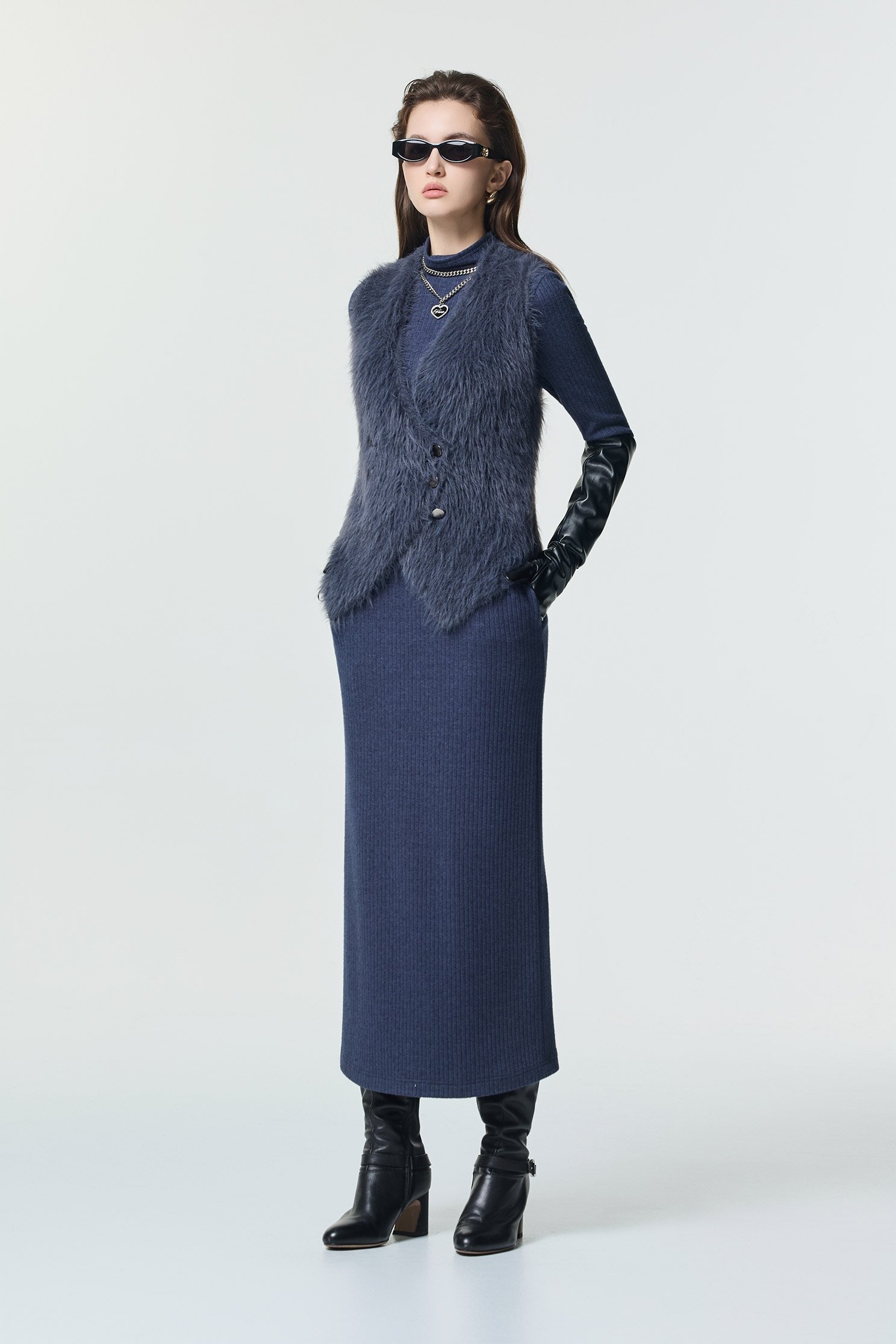 復古藍針織長洋裝復古藍針織長洋裝,一般洋裝,小禮服,春夏穿搭,條紋,針織,針織洋裝