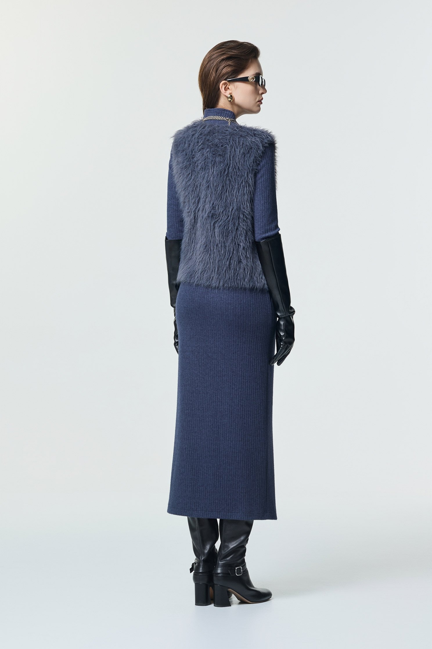 復古藍針織長洋裝復古藍針織長洋裝,一般洋裝,小禮服,春夏穿搭,條紋,針織,針織洋裝