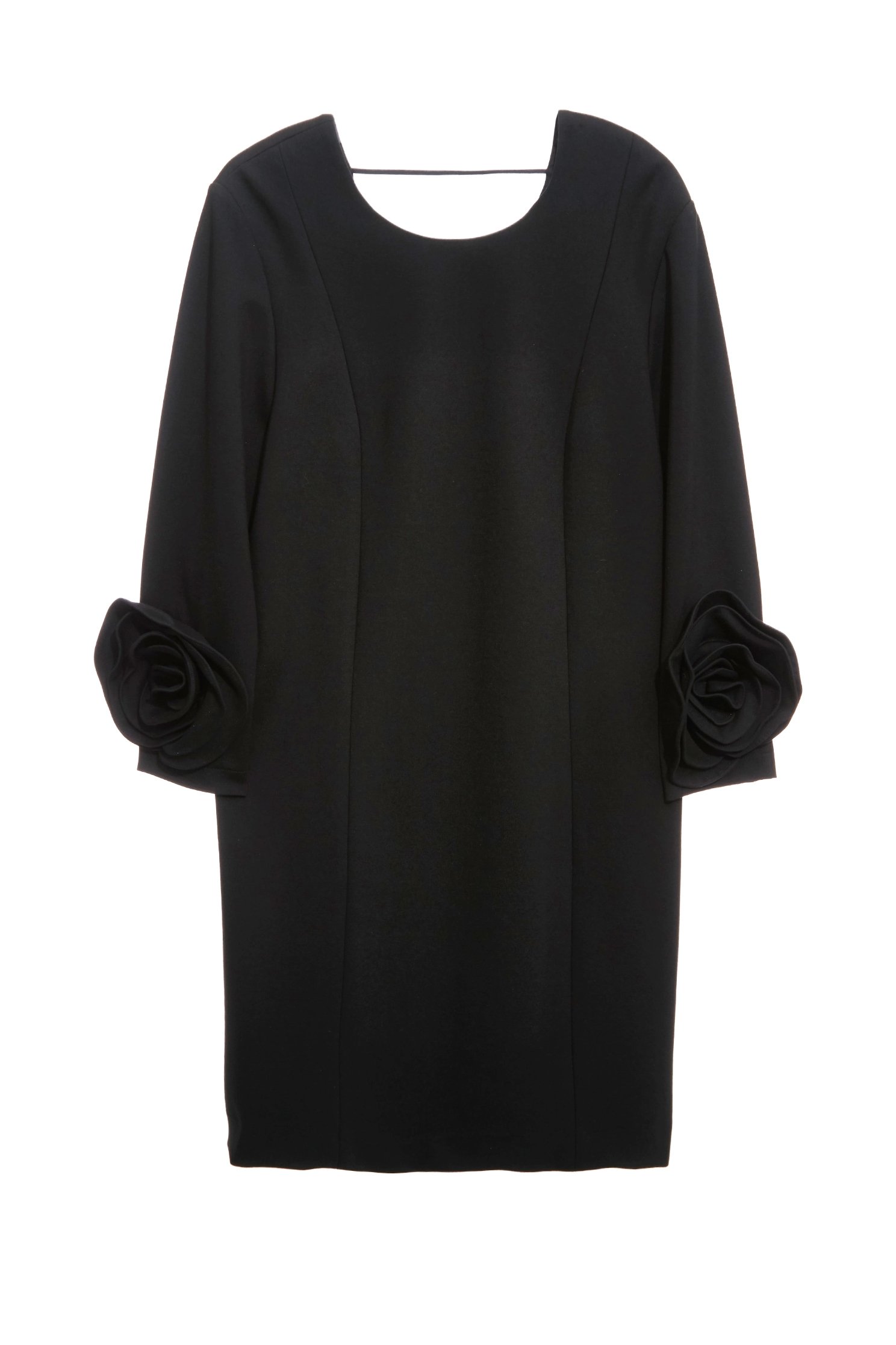 玫瑰繞花袖直筒短洋裝玫瑰繞花袖直筒短洋裝,一般洋裝,春夏穿搭,洋裝特輯,簡約穿搭,黑色洋裝