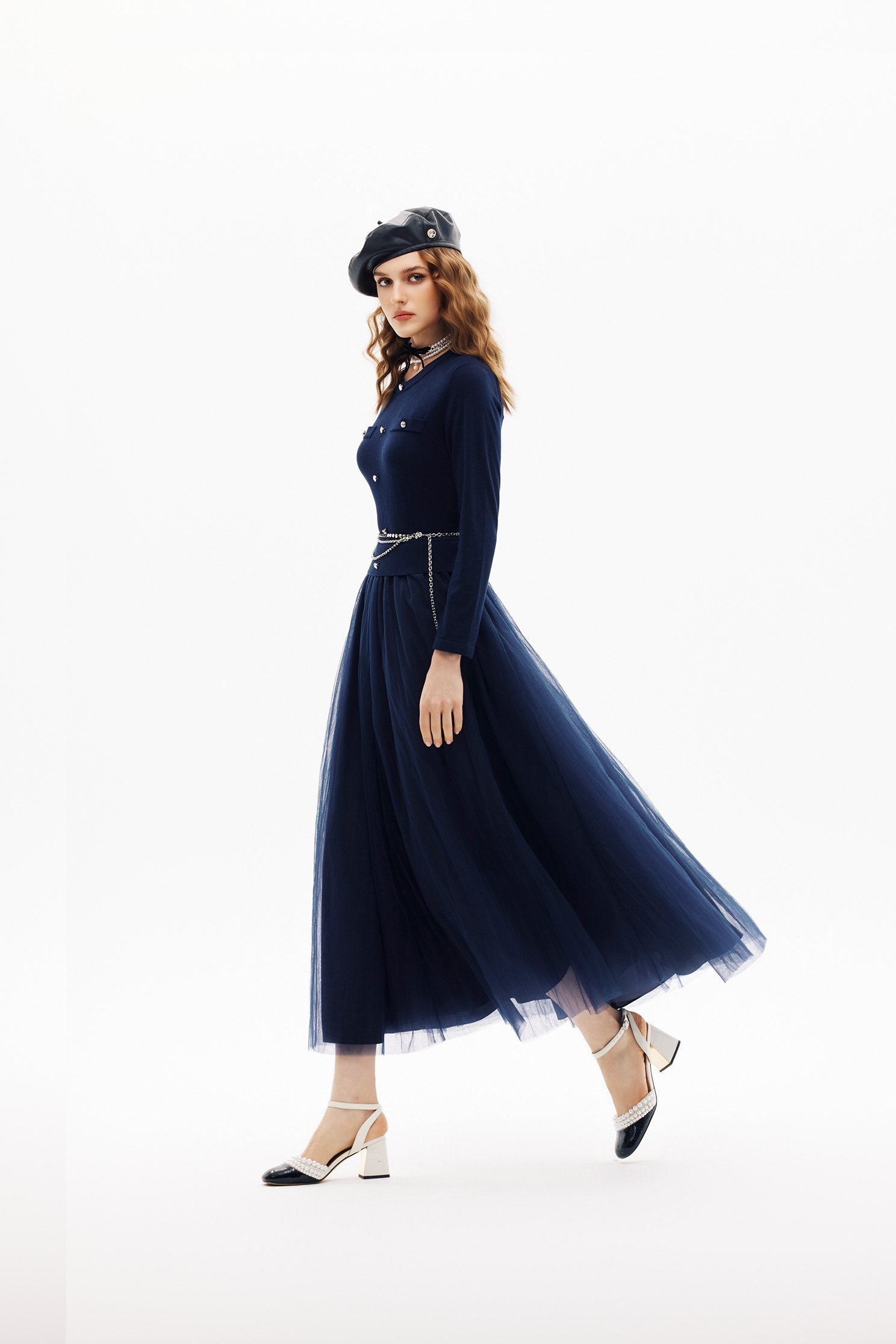 濃厚靛藍網紗洋裝濃厚靛藍網紗洋裝,一般洋裝,上班OL穿搭,春夏穿搭,約會特輯,網紗,針織,長裙