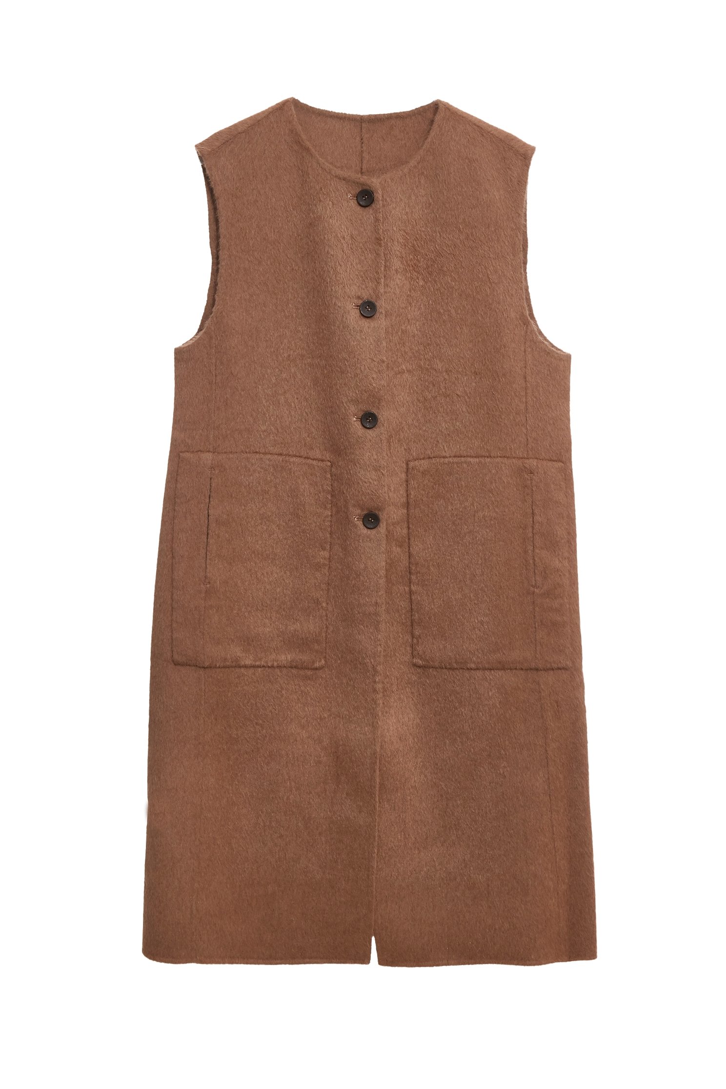 雌鹿色駝絨背心式長版大衣雌鹿色駝絨背心式長版大衣,一般背心,一般背心馬甲,春夏穿搭,背心