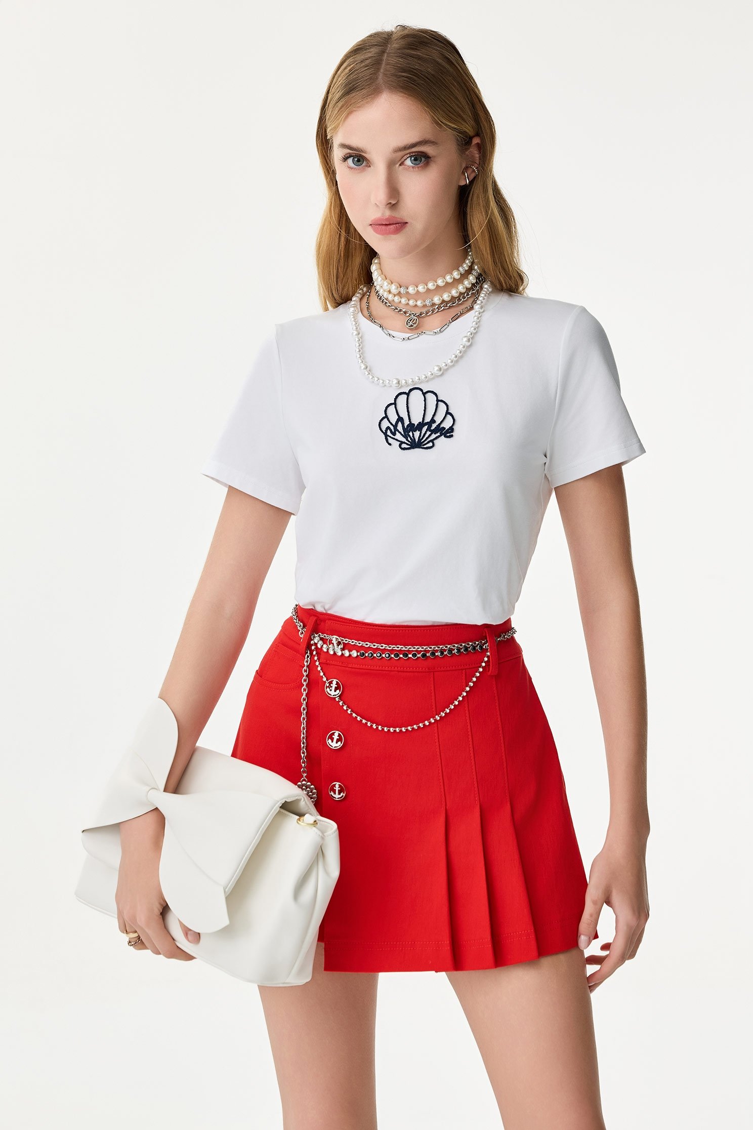 貝殼植絨T恤上衣貝殼植絨T恤上衣,T-Shirt,上衣,春夏穿搭,白色上衣,純棉