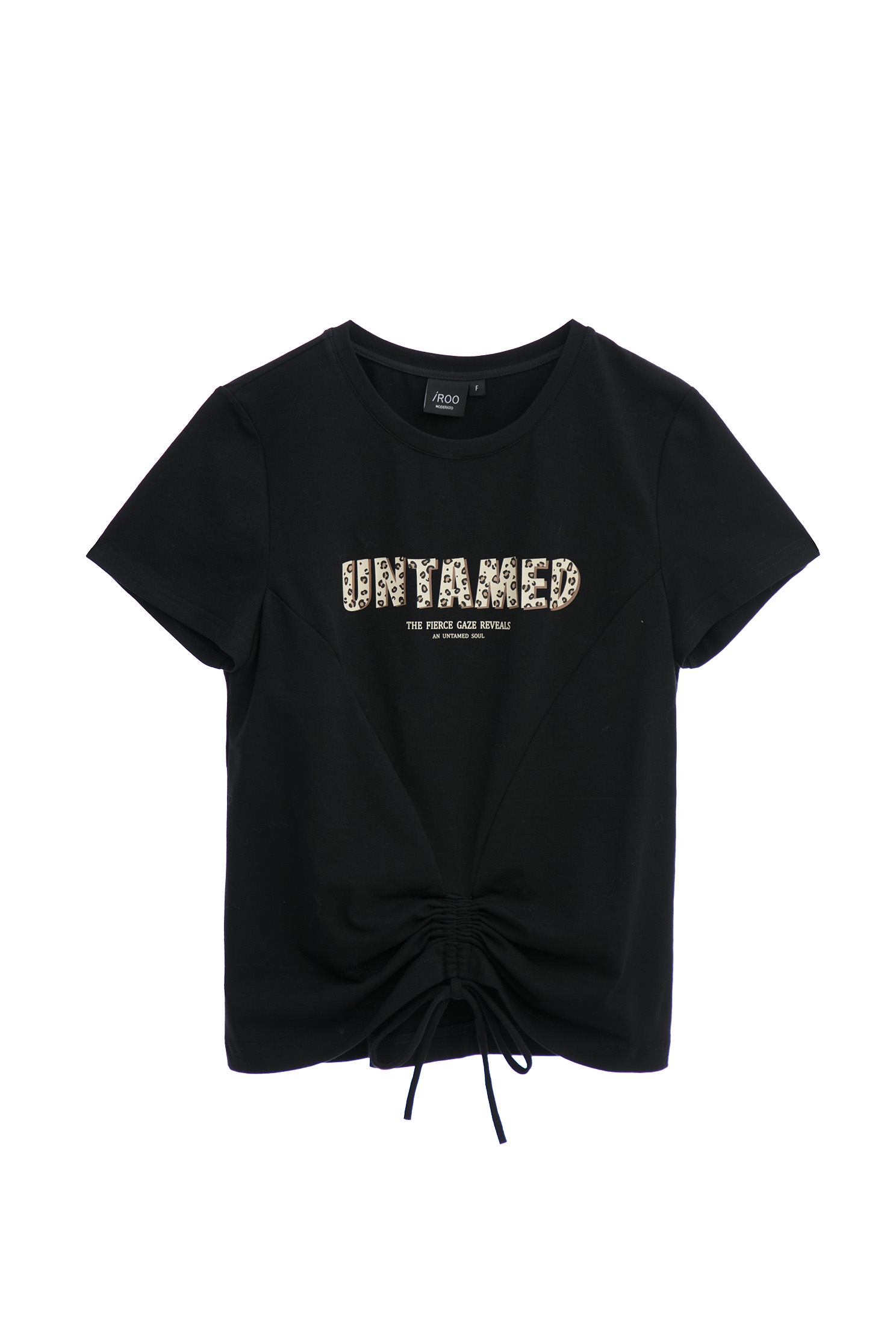 豹紋字母印花抽繩上衣豹紋字母印花抽繩上衣,T-Shirt,上衣,秋冬穿搭,純棉,黑色上衣