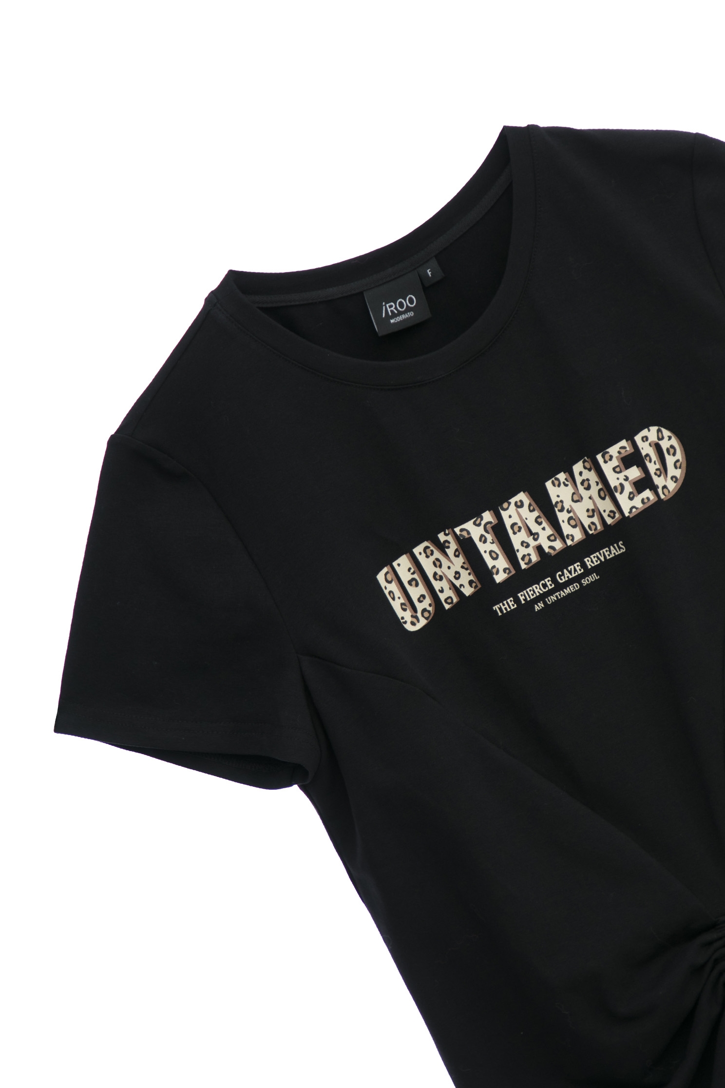 豹紋字母印花抽繩上衣豹紋字母印花抽繩上衣,T-Shirt,上衣,秋冬穿搭,純棉,黑色上衣