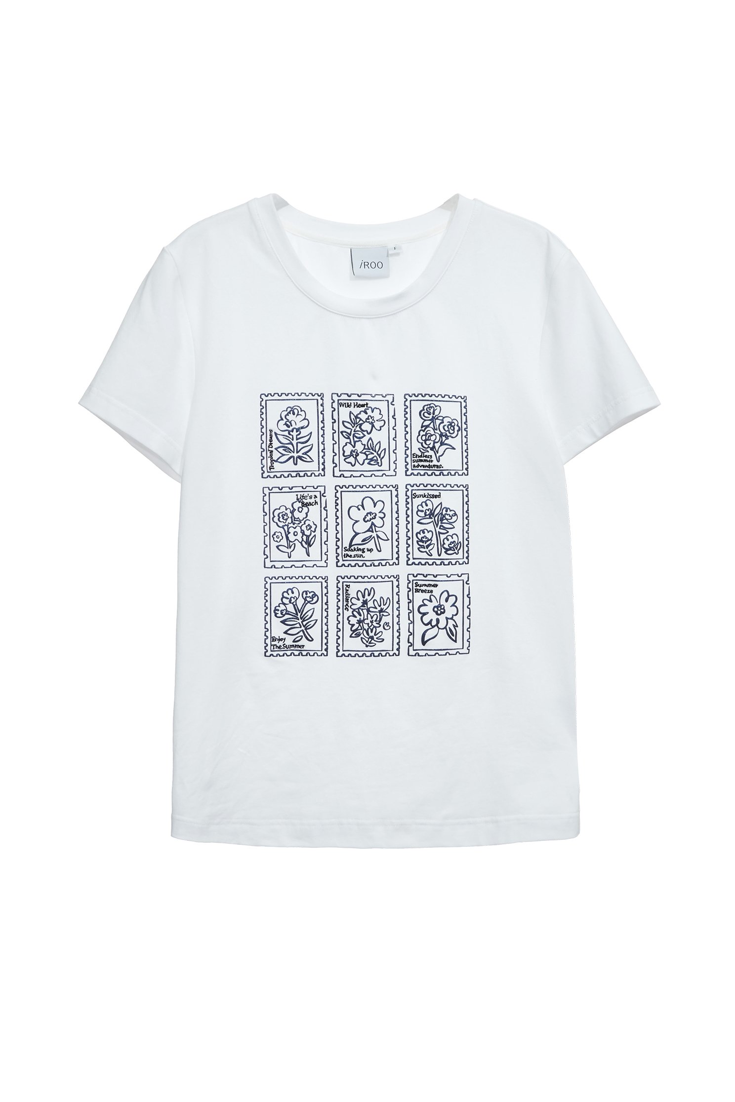 花朵郵票造型T恤上衣花朵郵票造型T恤上衣,T-Shirt,T恤,上衣,刺繡,春夏穿搭,約會特輯,純棉