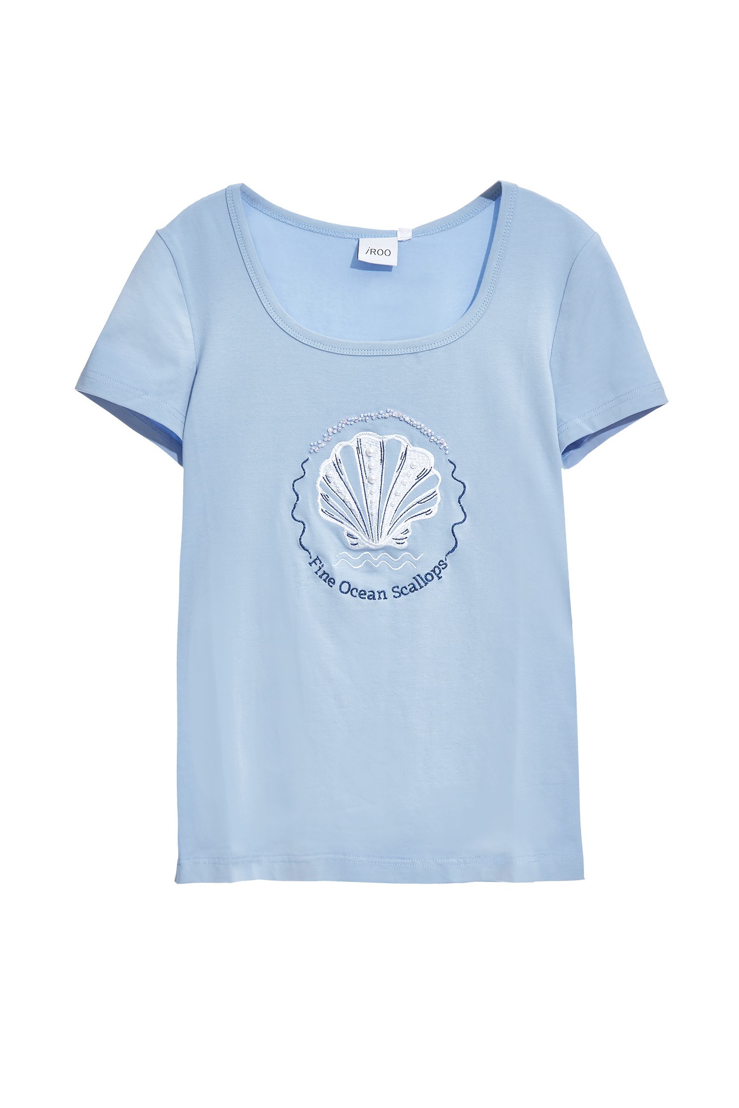 貝殼刺繡方領T恤上衣貝殼刺繡方領T恤上衣,T-Shirt,T恤,上衣,刺繡,春夏穿搭,沁涼夏裝,療癒色彩,純棉,舒適主義