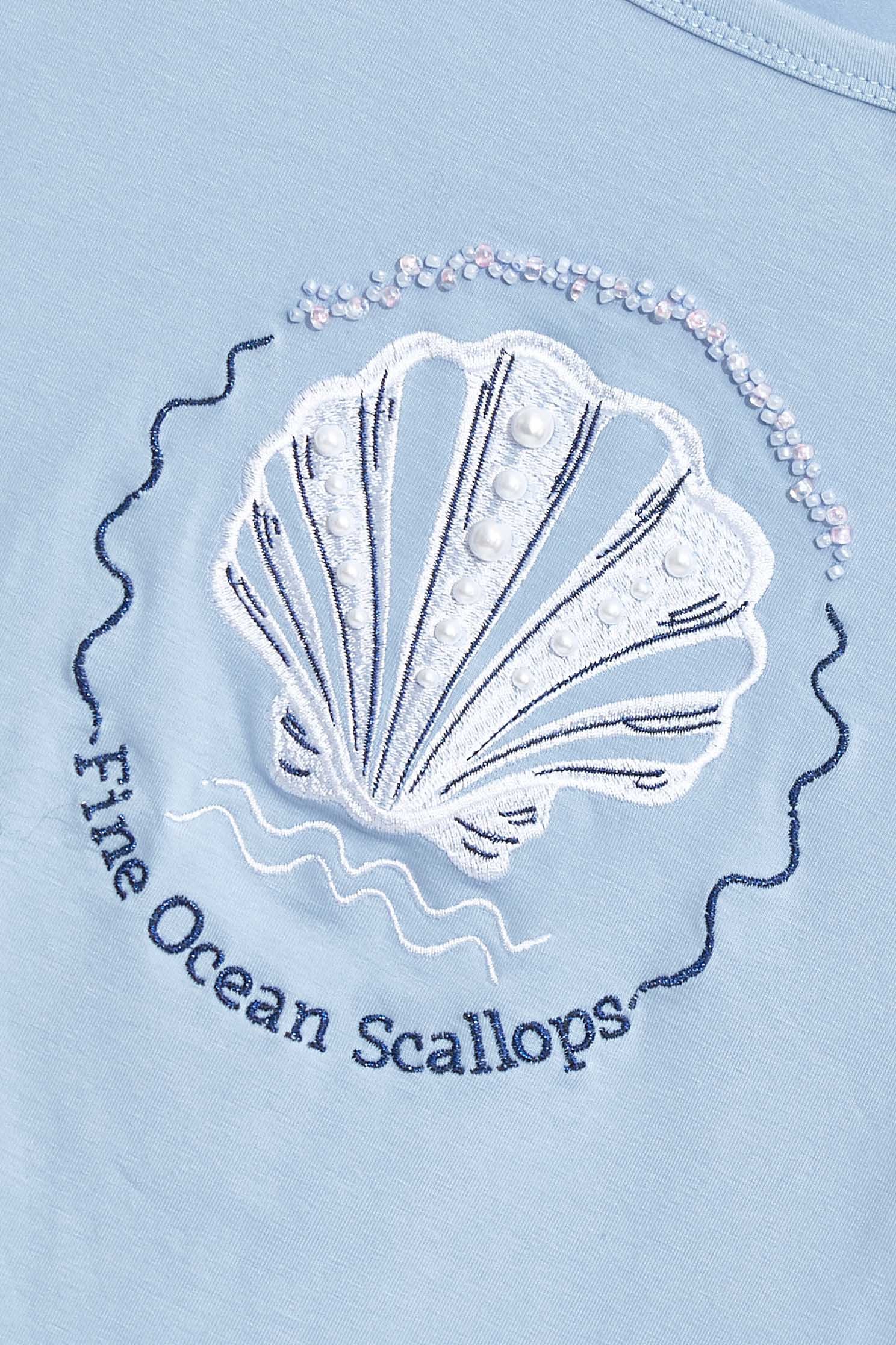 貝殼刺繡方領T恤上衣貝殼刺繡方領T恤上衣,T-Shirt,T恤,上衣,刺繡,春夏穿搭,沁涼夏裝,療癒色彩,純棉,舒適主義