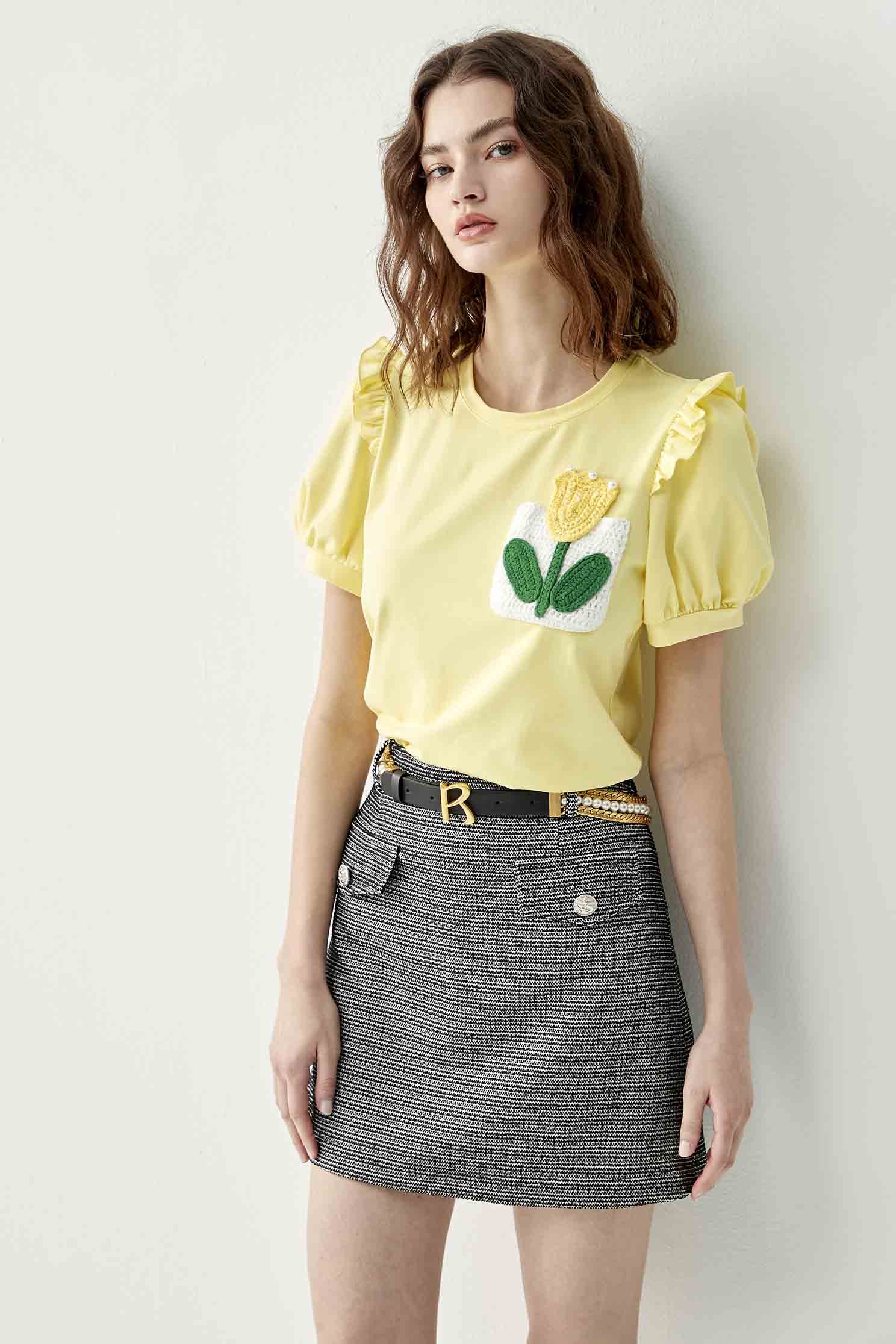 鬱金香口袋T恤上衣鬱金香口袋T恤上衣,T-Shirt,上衣,人氣商品,春夏穿搭,珍珠,荷葉
