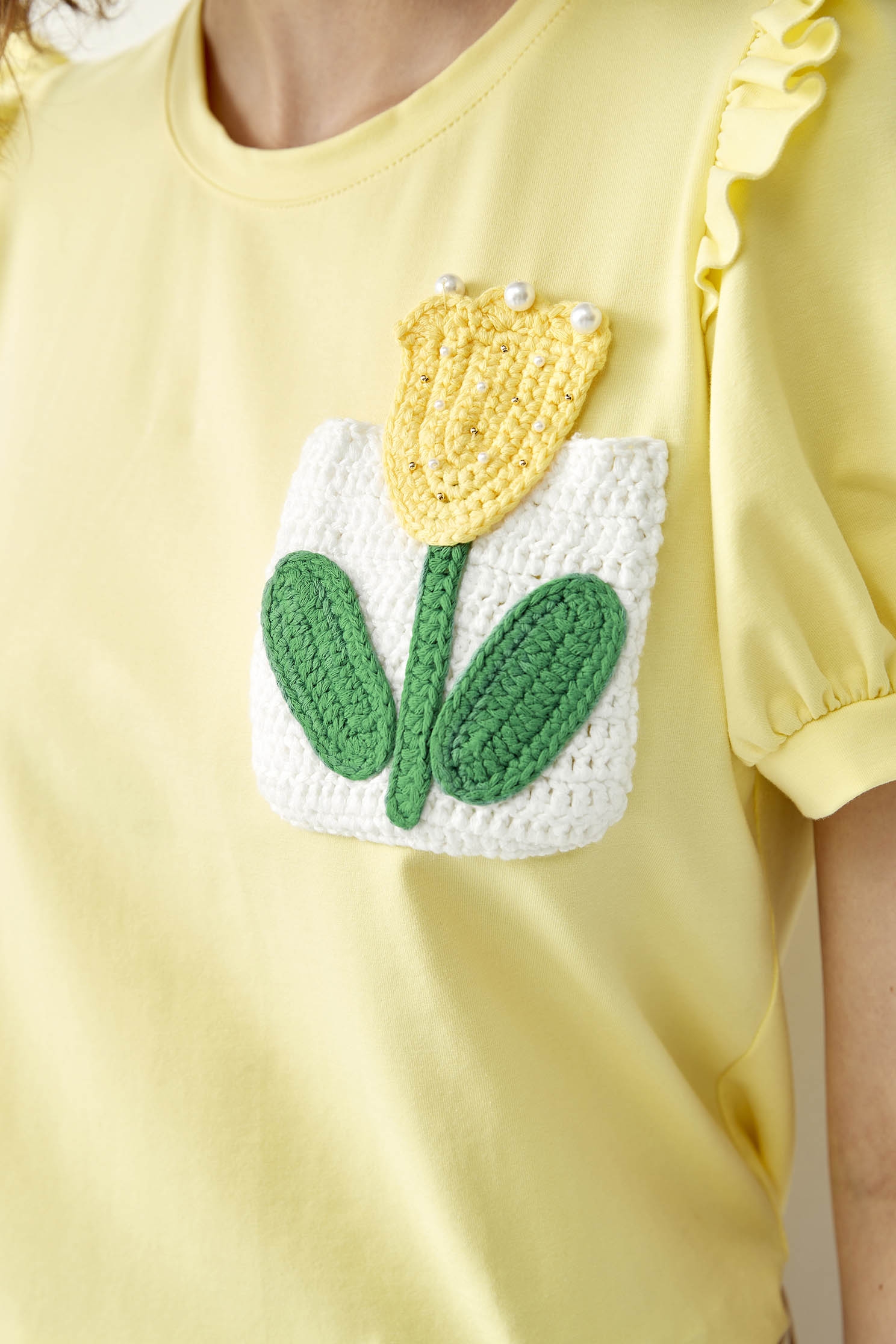 鬱金香口袋T恤上衣鬱金香口袋T恤上衣,T-Shirt,上衣,人氣商品,春夏穿搭,珍珠,荷葉