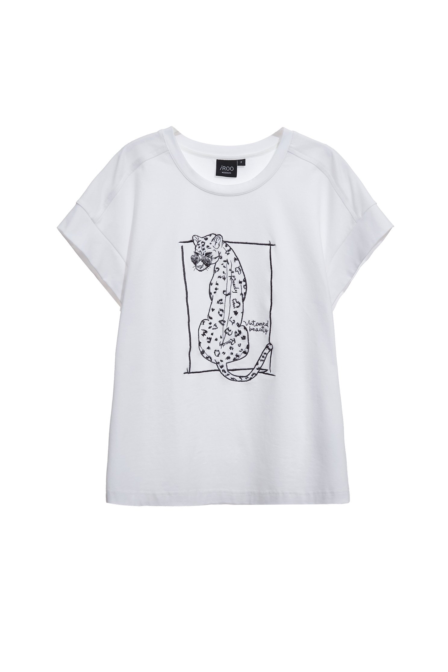 白奎色花豹刺繡T恤上衣白奎色花豹刺繡T恤上衣,T-Shirt,T恤,上衣,刺繡,秋冬穿搭,純棉,輕奢度假,輕奢渡假