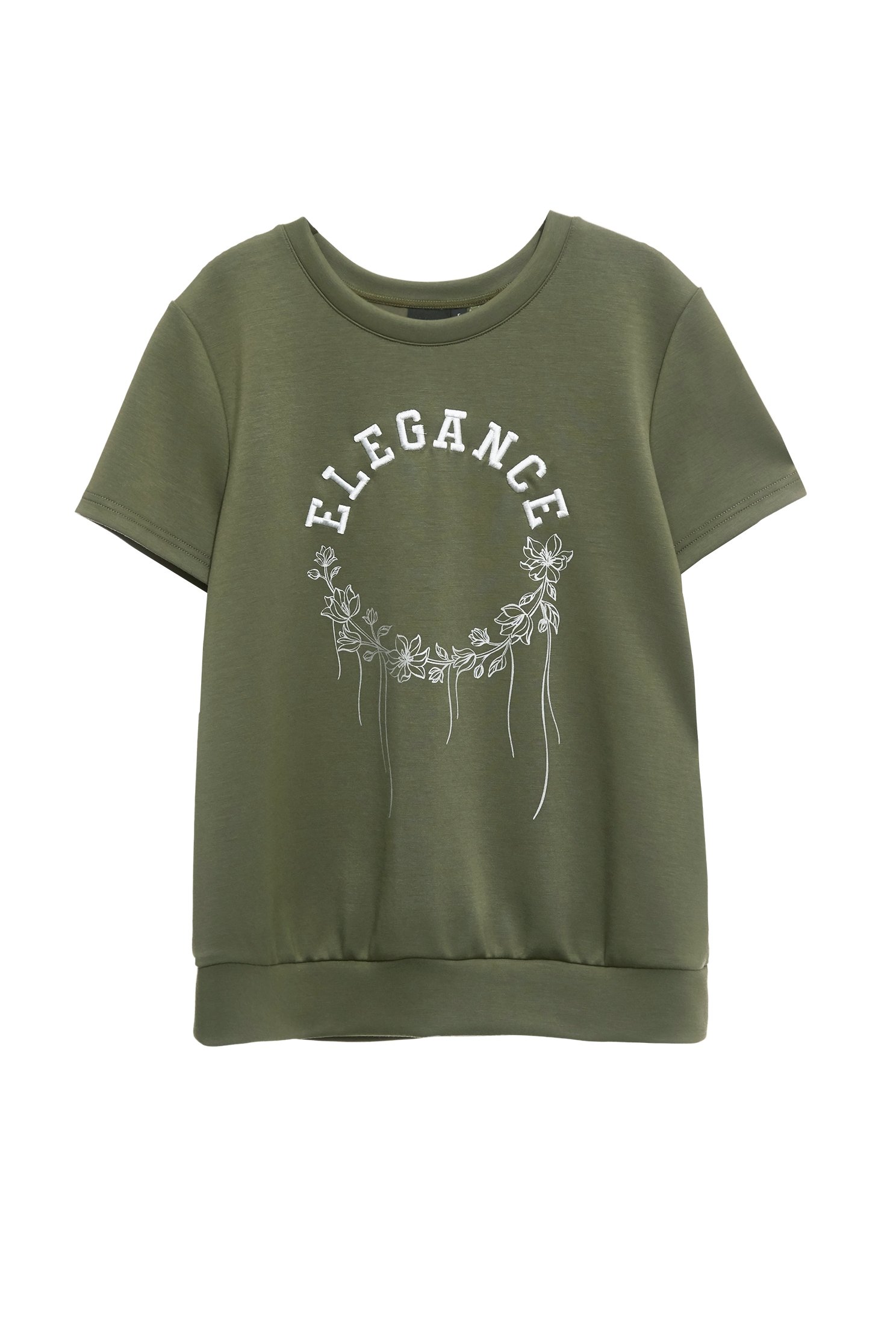 海帶綠優雅刺繡T恤上衣海帶綠優雅刺繡T恤上衣,T-Shirt,T恤,上衣,刺繡,秋冬穿搭,輕奢度假,輕奢渡假