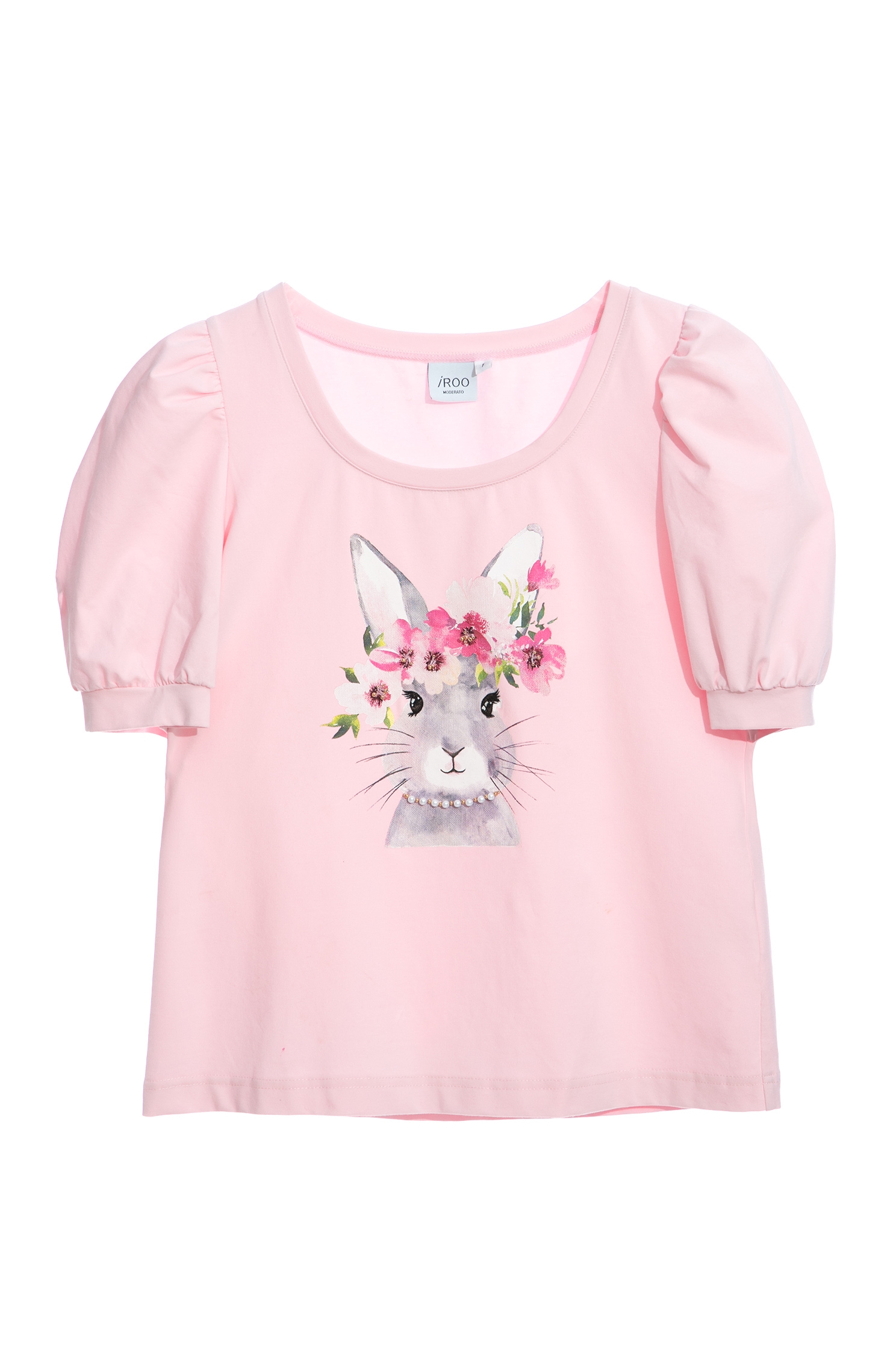 帶花環兔子印花T恤帶花環兔子印花T恤,T-Shirt,上衣,刺繡,春夏穿搭
