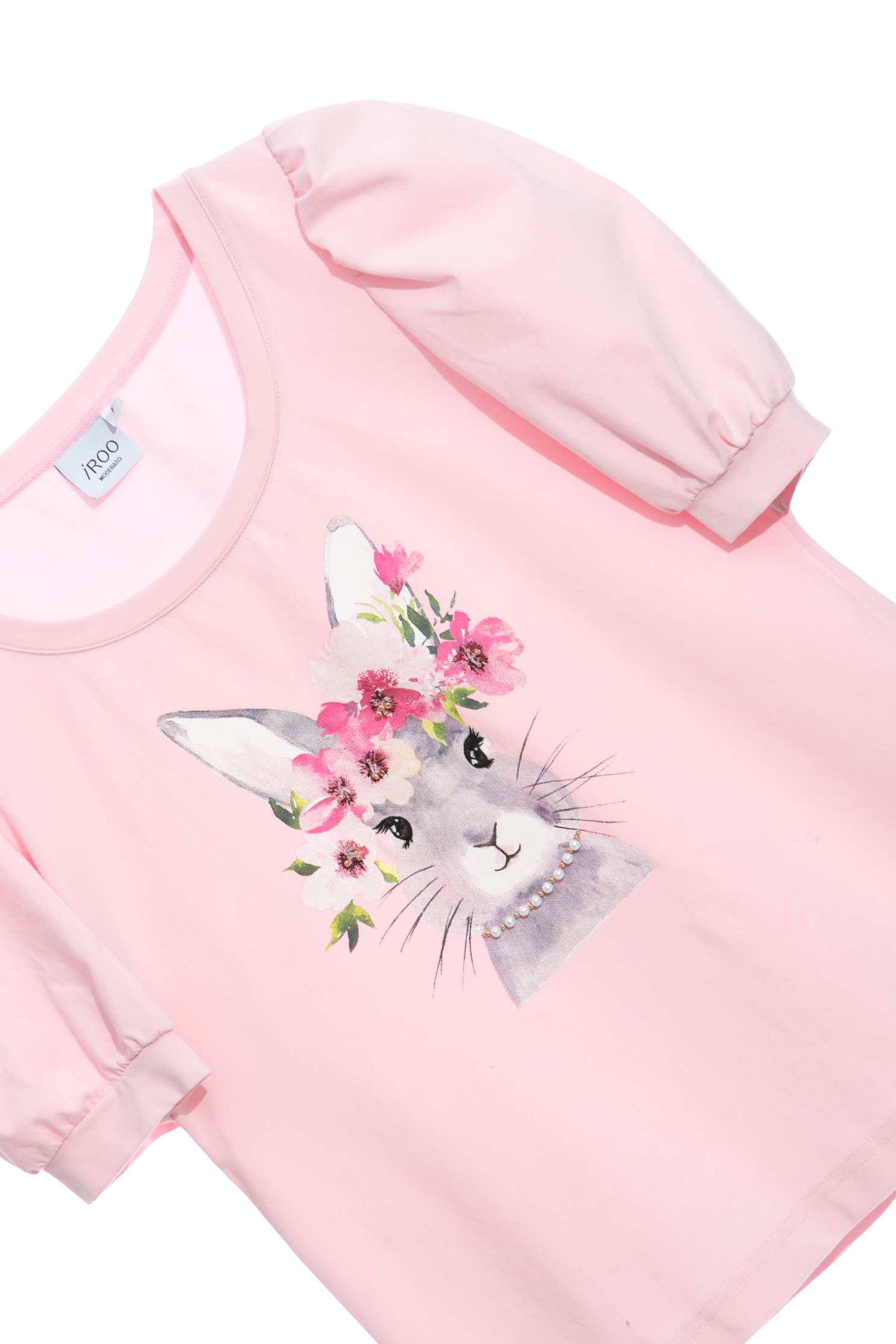 帶花環兔子印花T恤帶花環兔子印花T恤,T-Shirt,上衣,刺繡,春夏穿搭