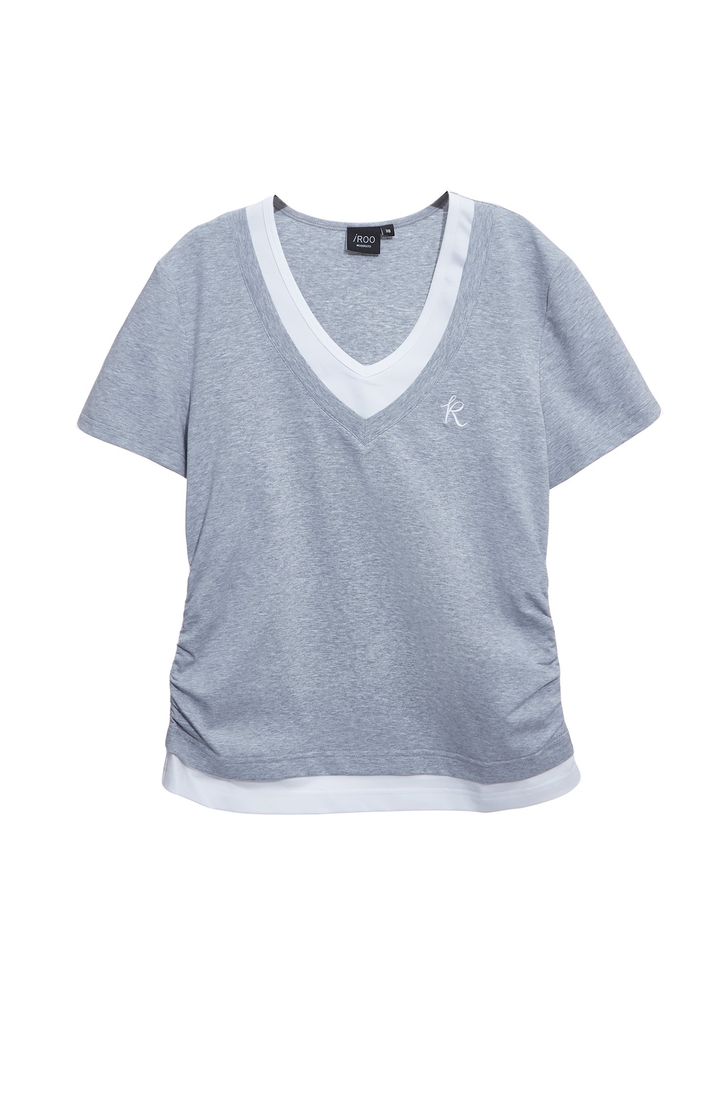 薄暮灰假兩件T恤上衣薄暮灰假兩件T恤上衣,T-Shirt,T恤,V領上衣,上班OL穿搭,上衣,秋冬穿搭,約會特輯,純棉