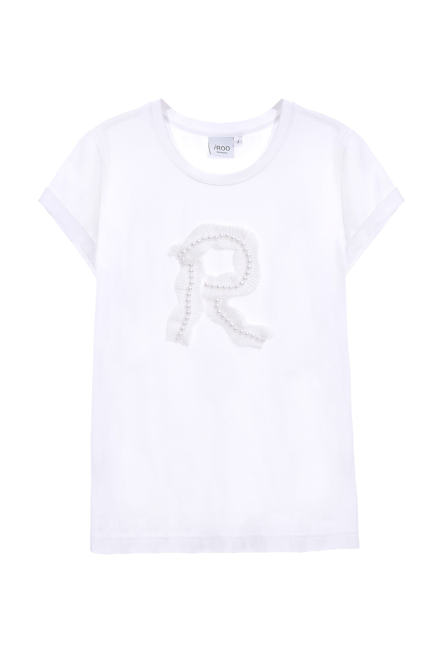 綴珍珠摺紗字型T恤綴珍珠摺紗字型T恤,T-Shirt,上衣,珍珠,白色上衣,秋冬穿搭,純棉,舒適主義