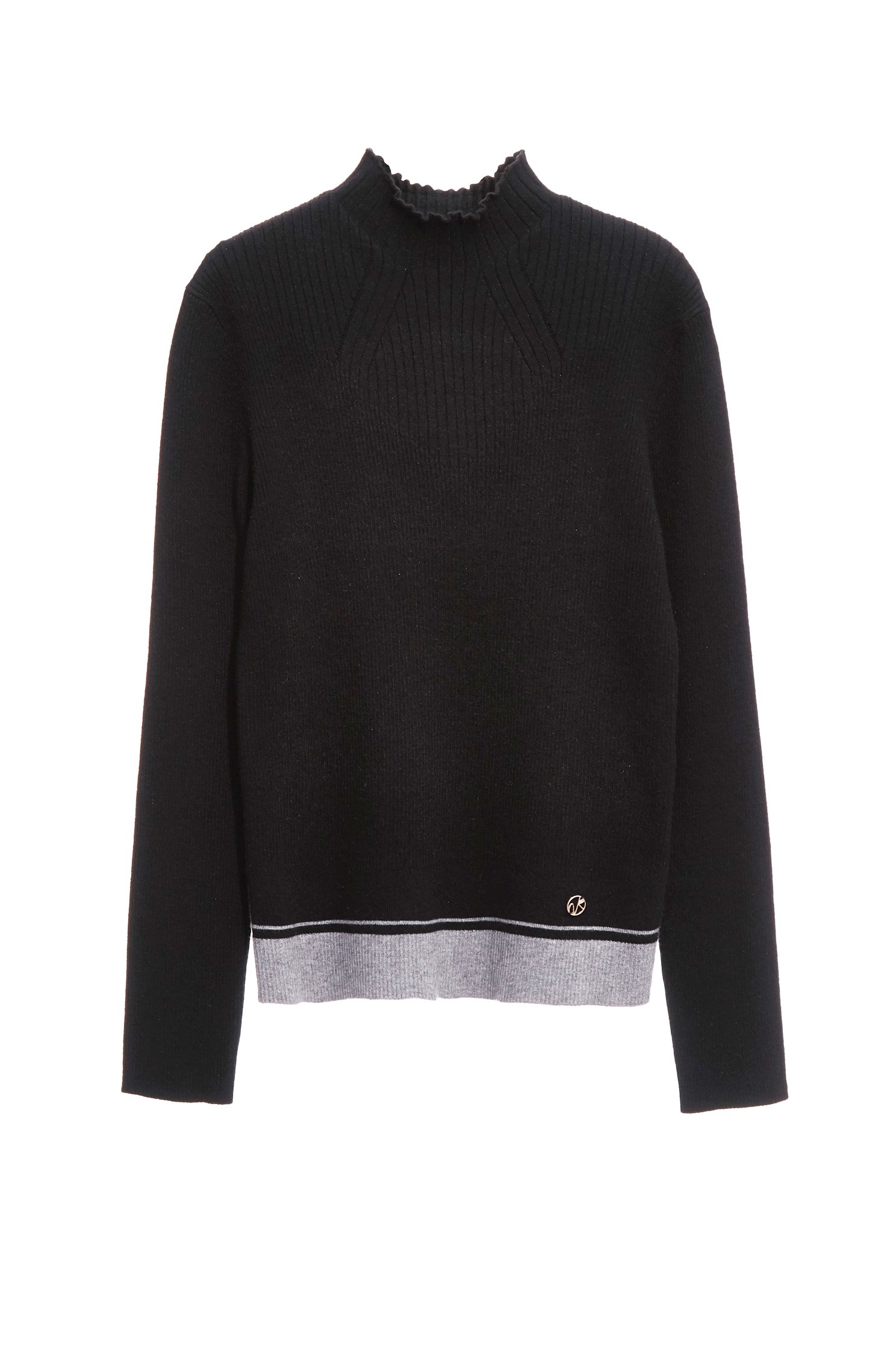 月光灰下擺針織上衣月光灰下擺針織上衣,上衣,條紋,秋冬穿搭,針織,針織衫,黑色上衣