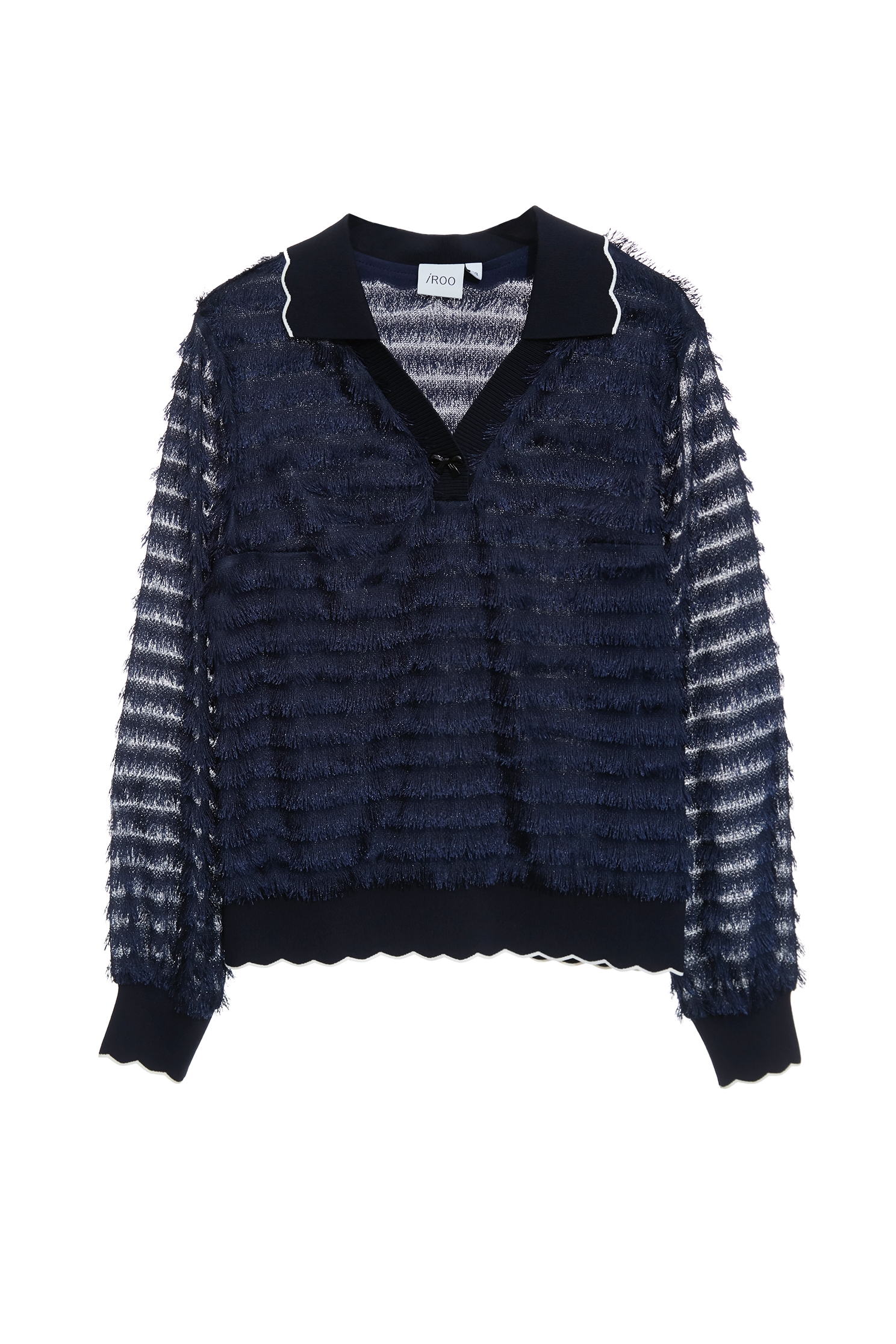 光澤感濃厚靛藍色睫毛上衣光澤感濃厚靛藍色睫毛上衣,上班OL穿搭,上衣,條紋,秋冬穿搭,約會特輯