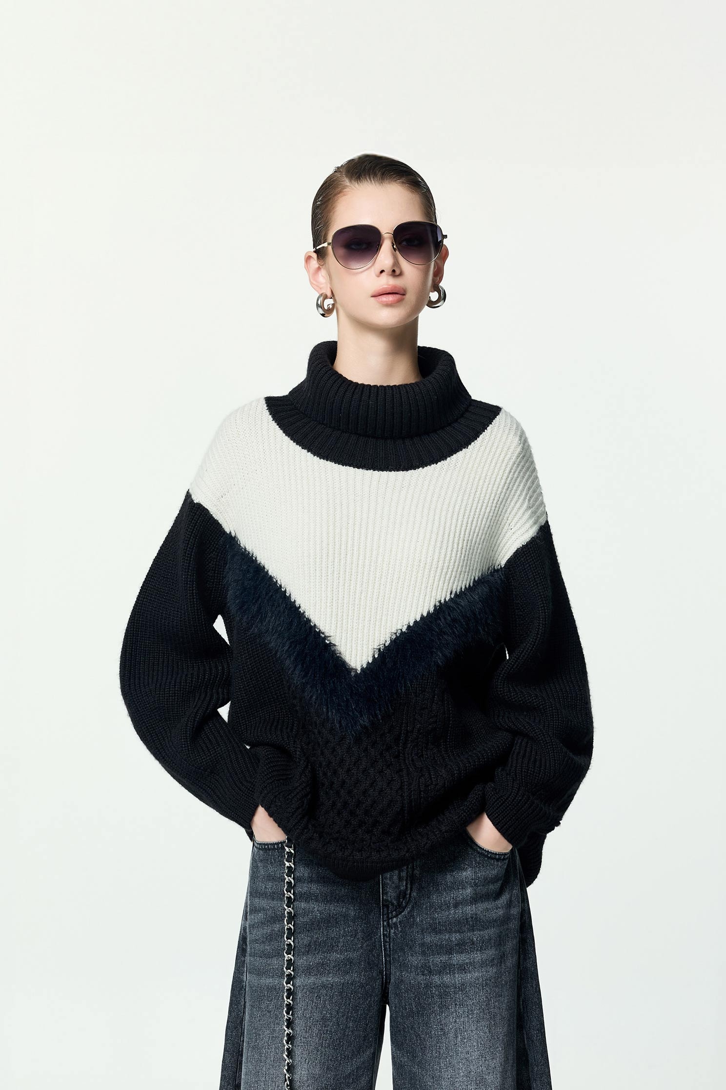 拼接造型針織上衣拼接造型針織上衣,上衣,秋冬穿搭,針織,針織衫