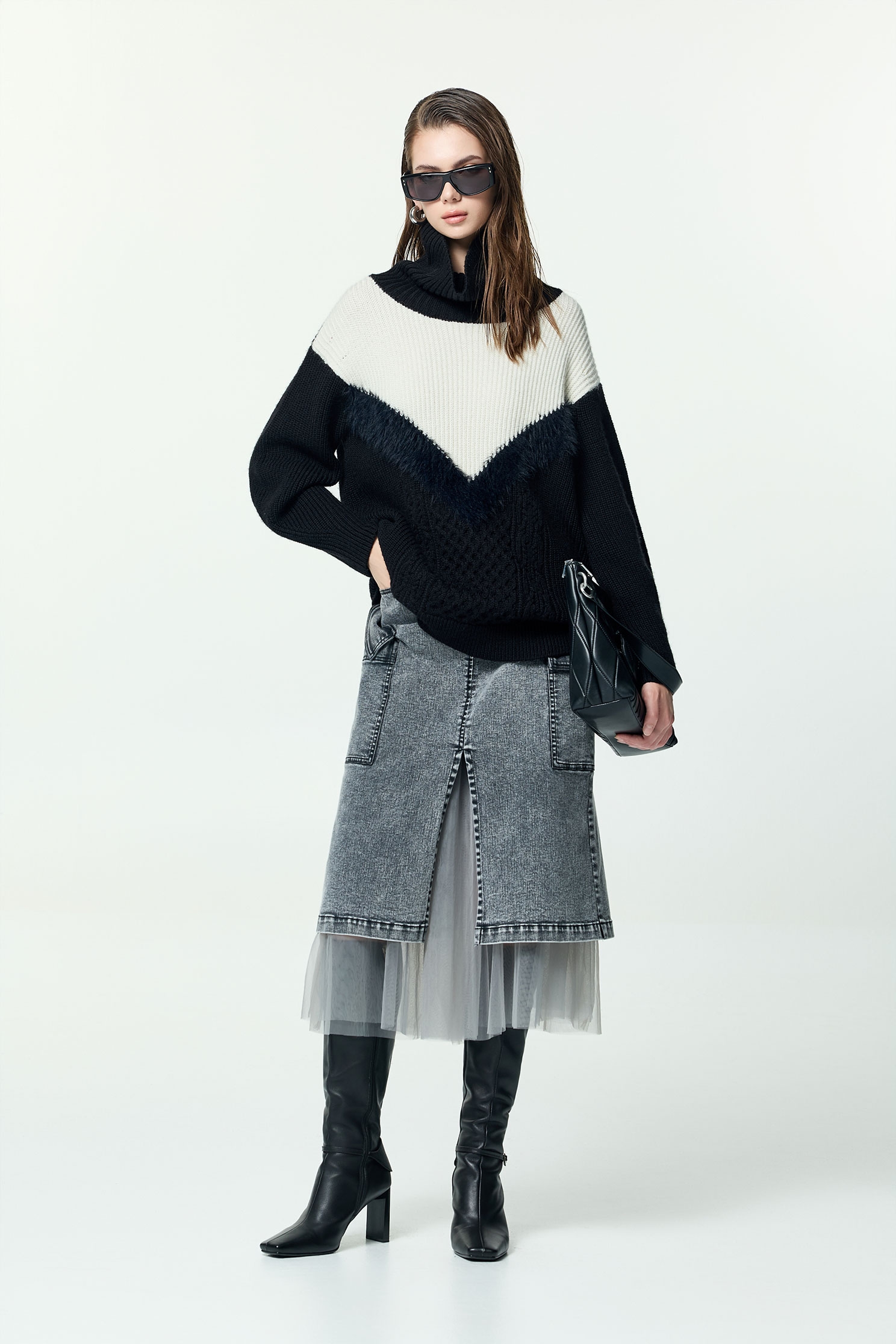 拼接造型針織上衣拼接造型針織上衣,上衣,秋冬穿搭,針織,針織衫