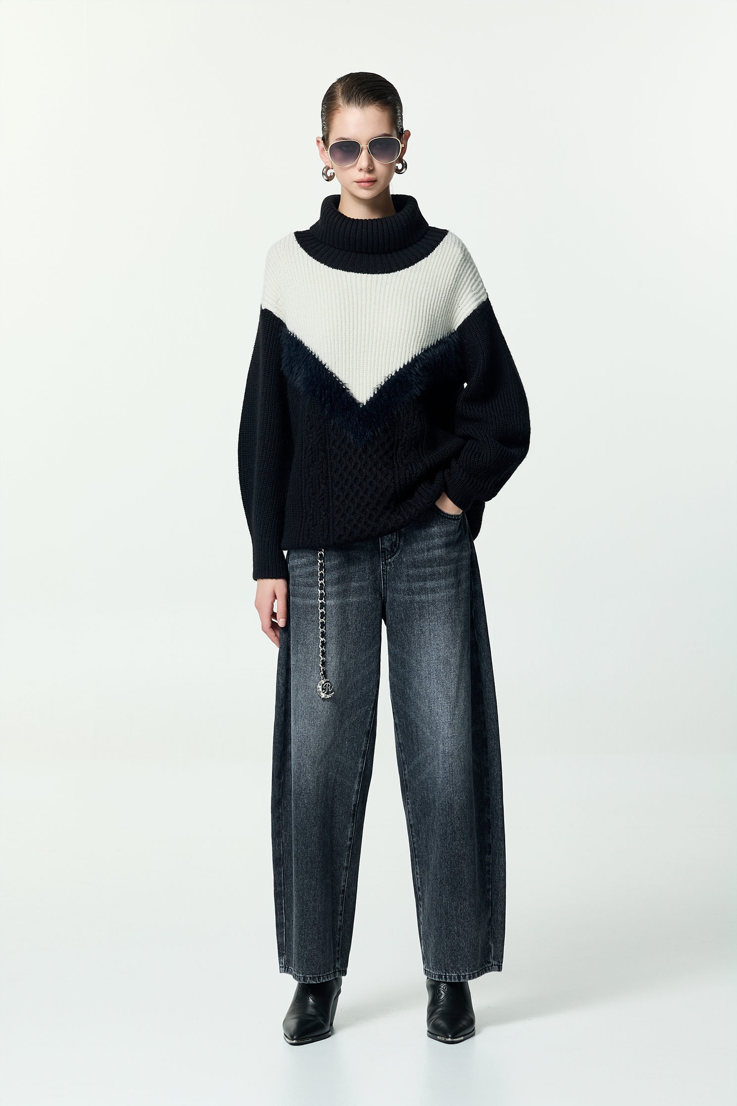 拼接造型針織上衣拼接造型針織上衣,上衣,秋冬穿搭,針織,針織衫