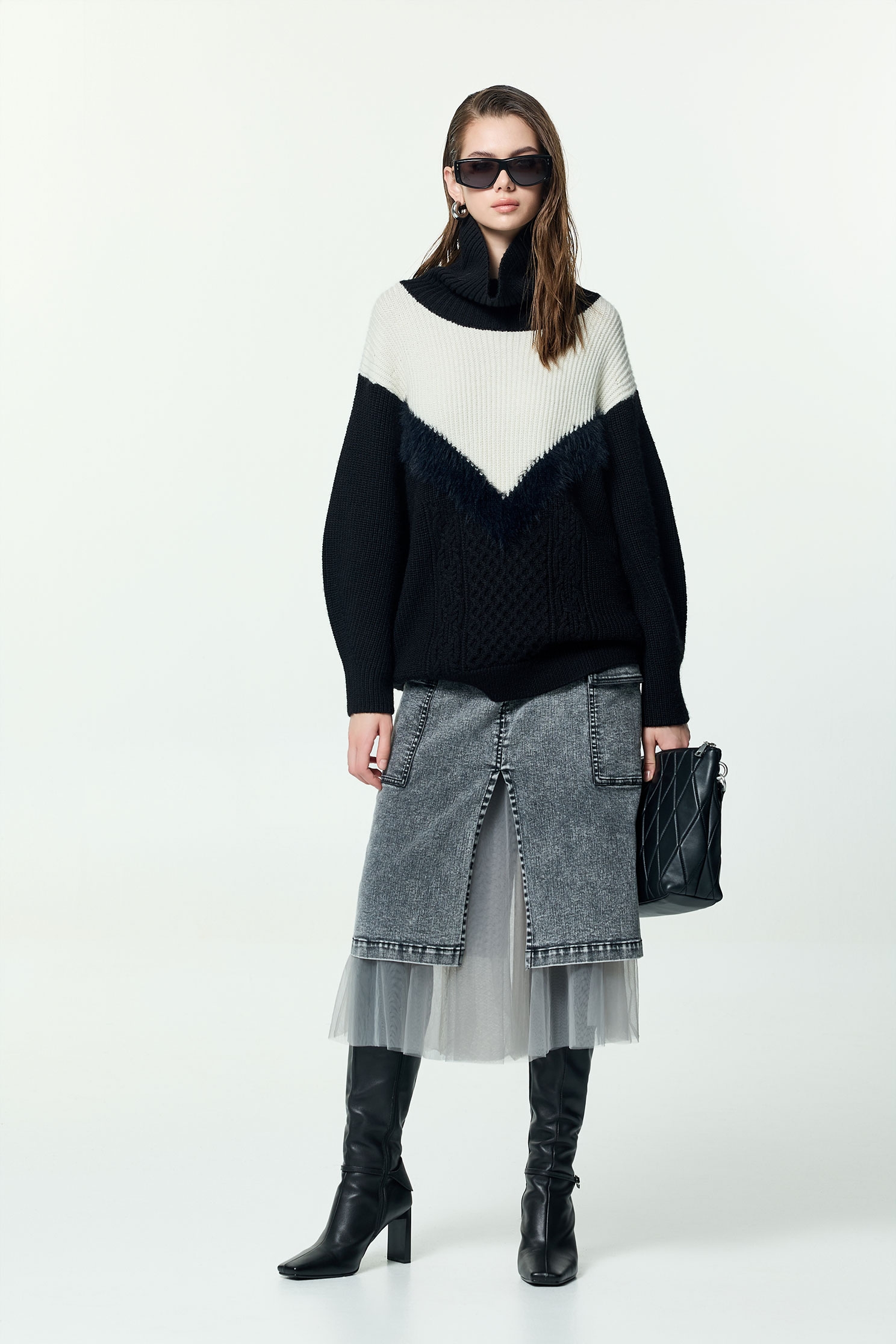 拼接造型針織上衣拼接造型針織上衣,上衣,秋冬穿搭,針織,針織衫