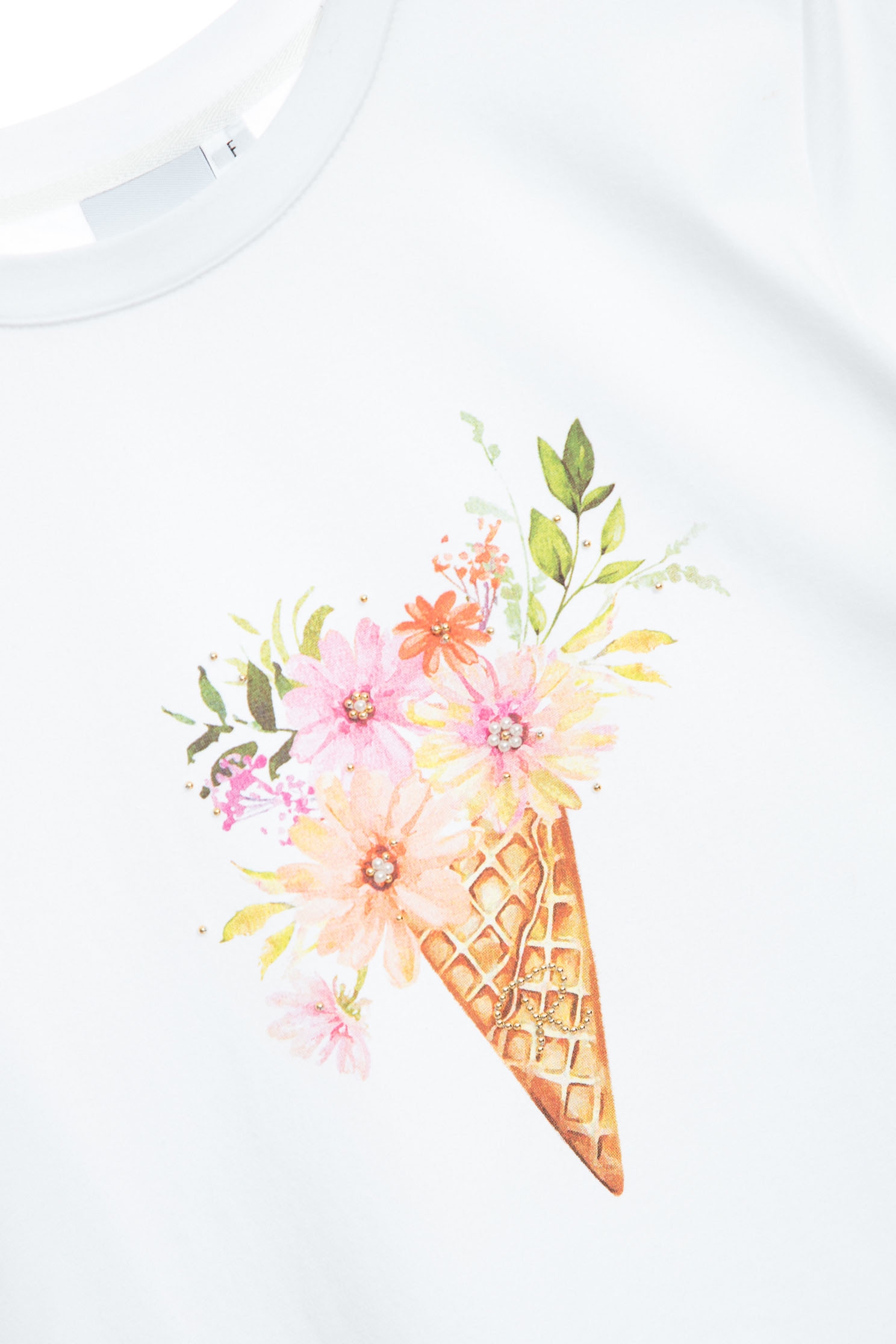 甜筒花束印花T恤上衣甜筒花束印花T恤上衣,T-Shirt,上衣,春夏穿搭,白色上衣,純棉