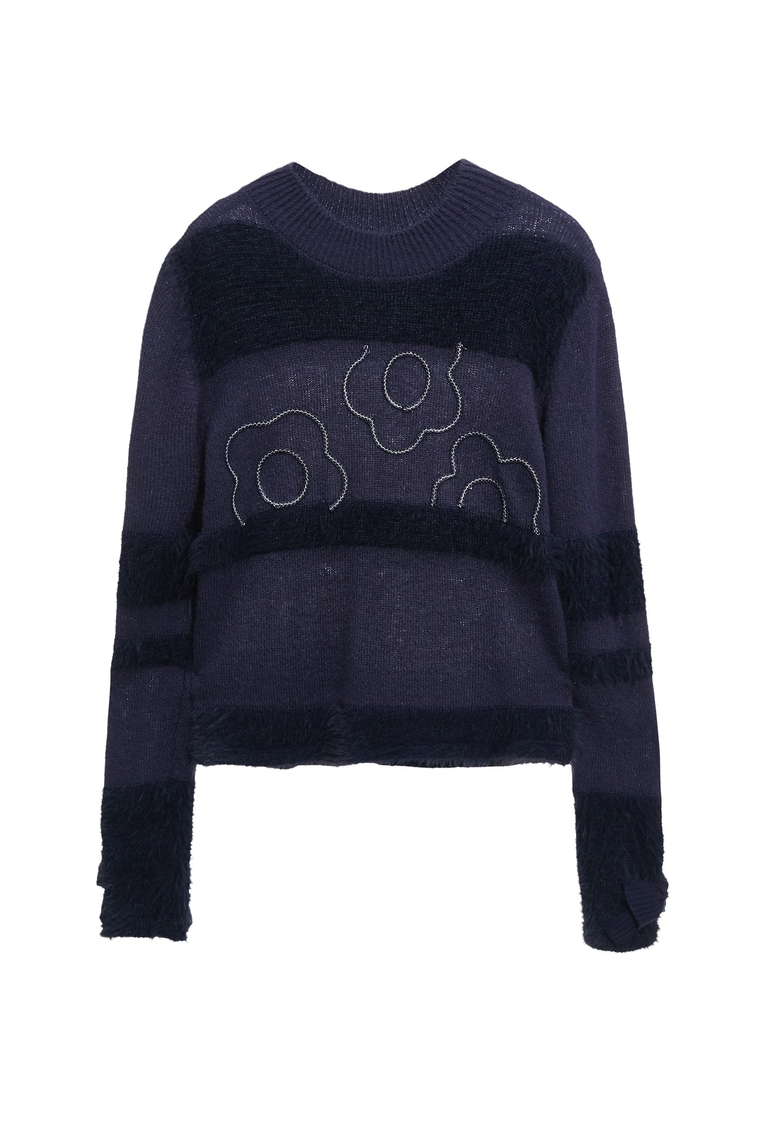 濃厚靛藍綴織帶花卉針織上衣濃厚靛藍綴織帶花卉針織上衣,上衣,秋冬穿搭,蝴蝶結,針織,針織衫