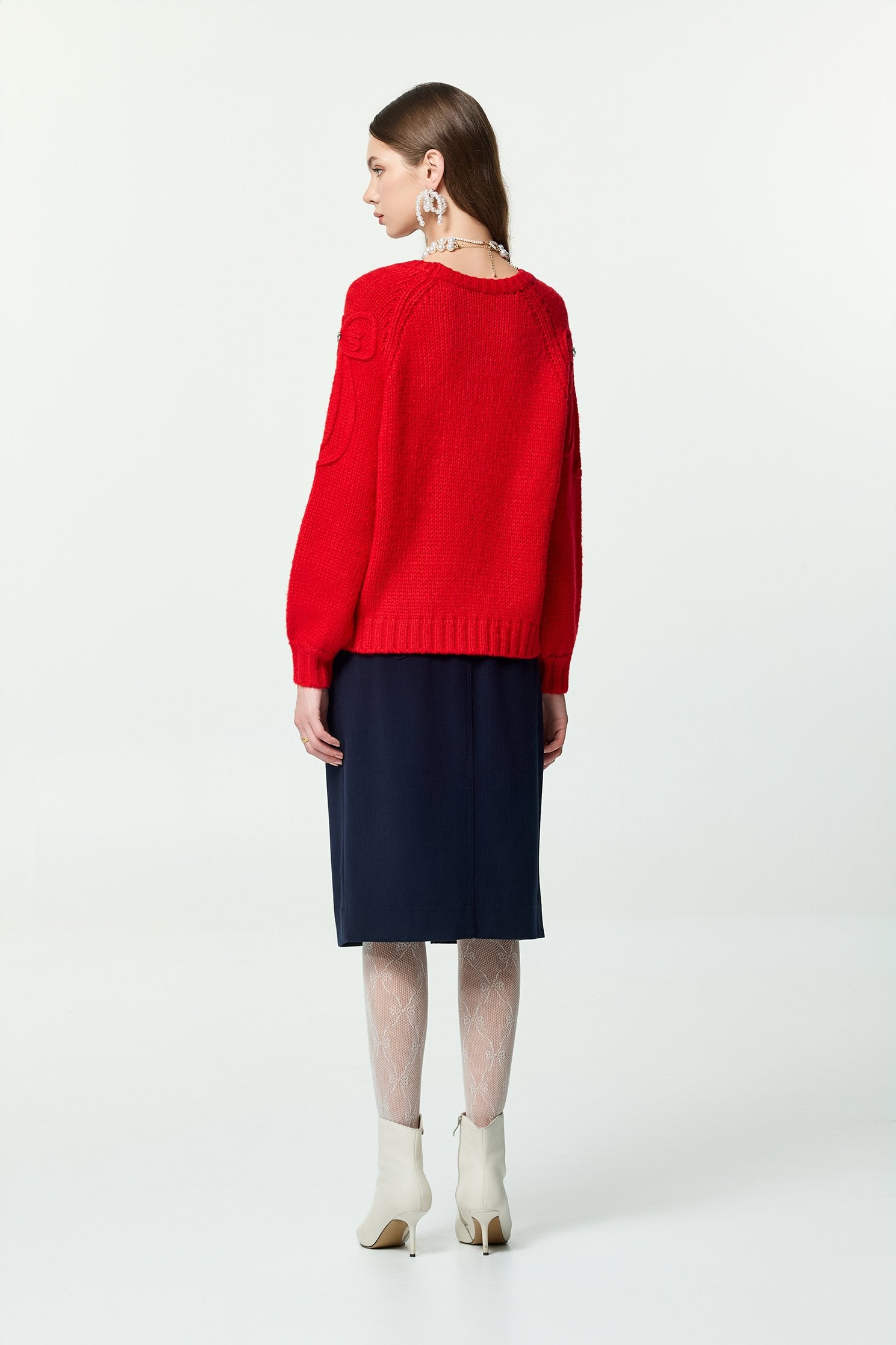 火焰色綴蝴蝶結針織上衣火焰色綴蝴蝶結針織上衣,上衣,秋冬穿搭,蝴蝶結,針織,針織衫