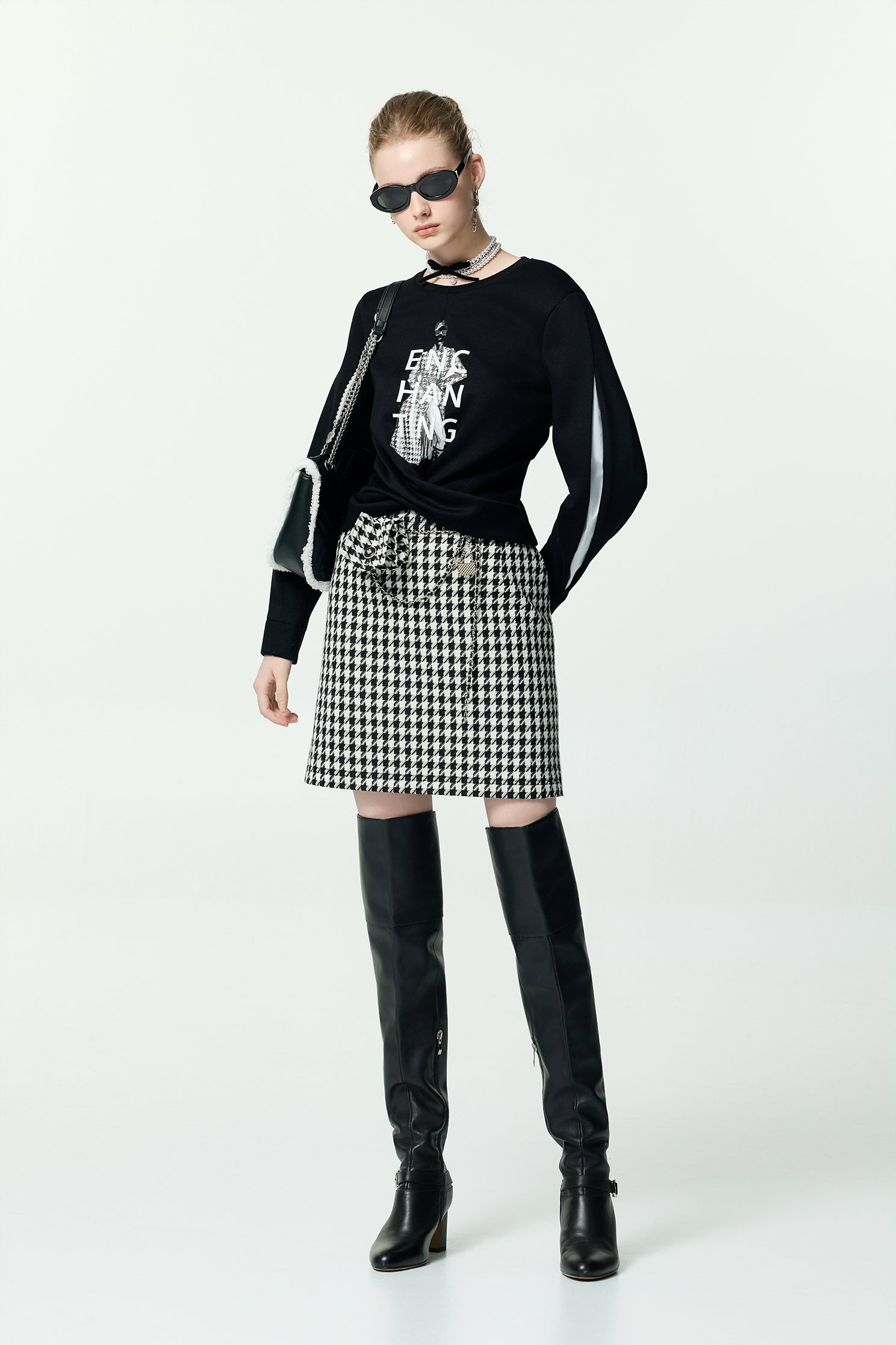 千鳥圖騰印花T單品上衣千鳥圖騰印花T單品上衣,上班OL穿搭,上衣,秋冬穿搭,襯衫