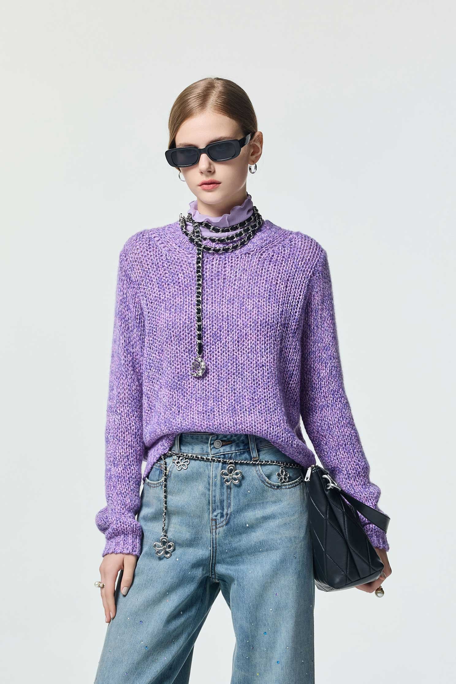 薰衣草色花紗針織上衣薰衣草色花紗針織上衣,上衣,秋冬穿搭,約會特輯,針織,針織上衣,針織衫