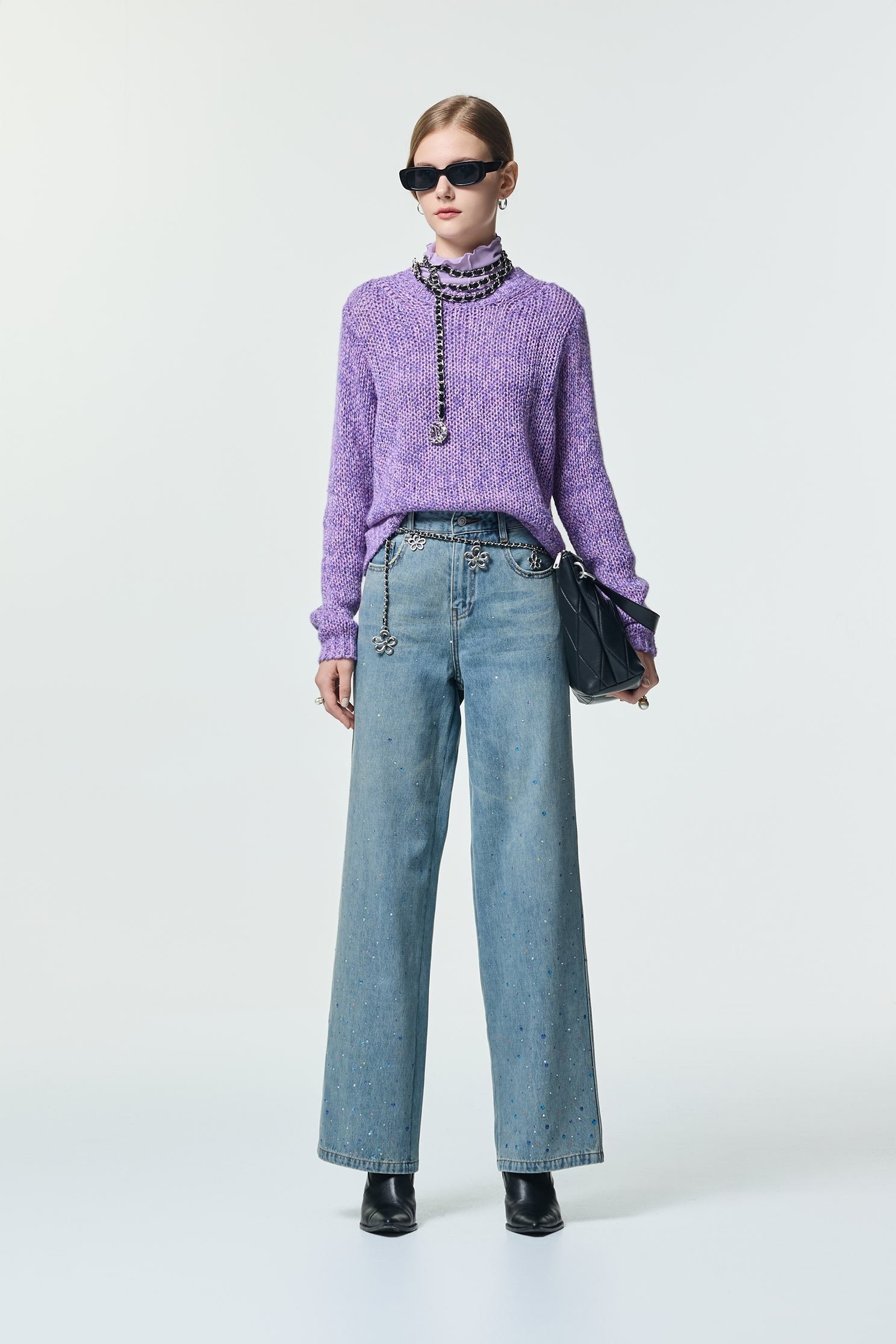 薰衣草色花紗針織上衣薰衣草色花紗針織上衣,上衣,秋冬穿搭,約會特輯,針織,針織上衣,針織衫