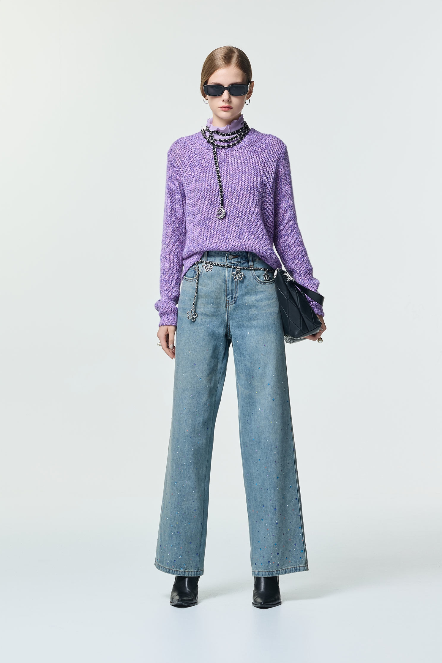 薰衣草色花紗針織上衣薰衣草色花紗針織上衣,上衣,秋冬穿搭,約會特輯,針織,針織上衣,針織衫