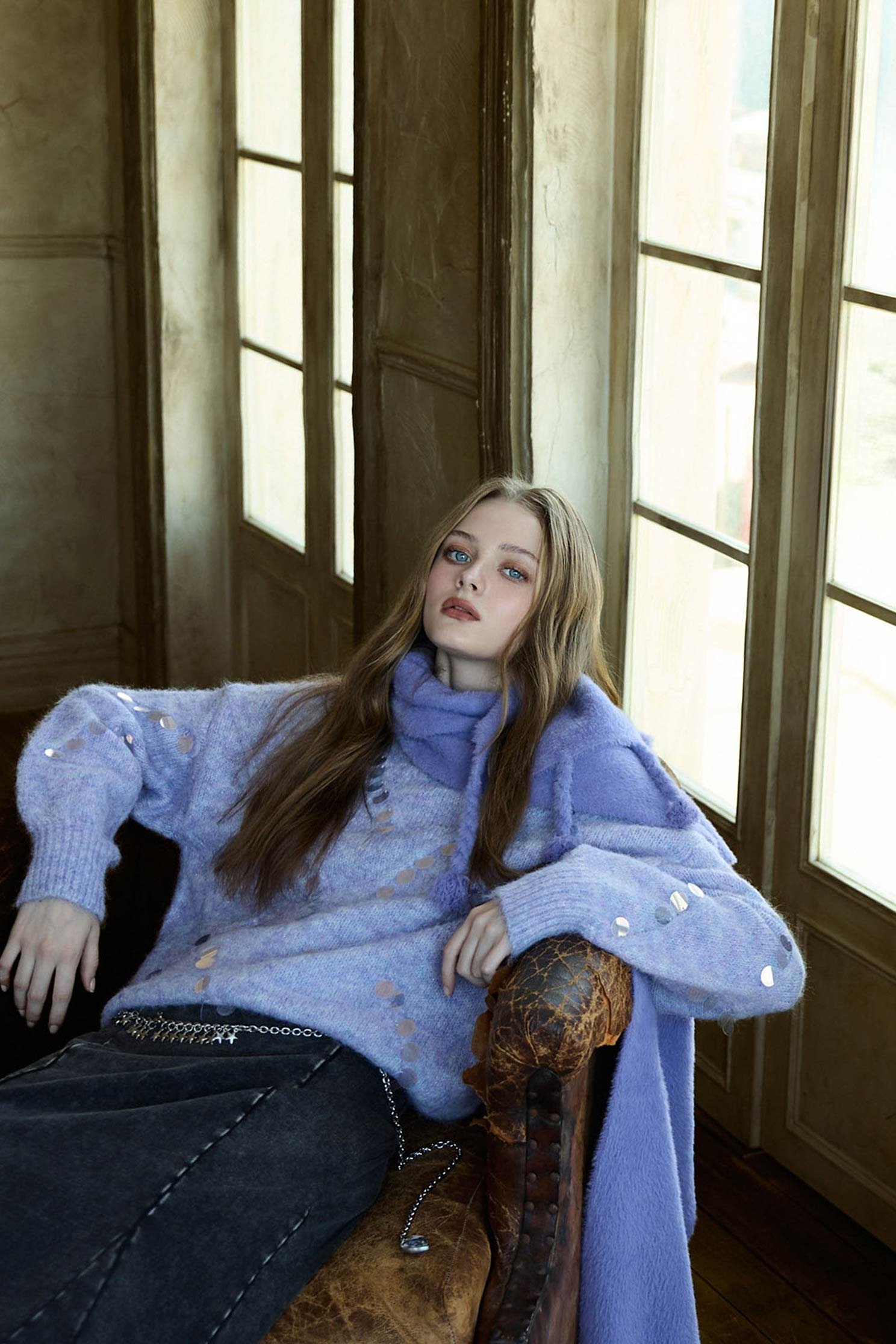 銀河丁香紫針織上衣銀河丁香紫針織上衣,上衣,秋冬穿搭,約會特輯,針織,針織上衣,針織衫