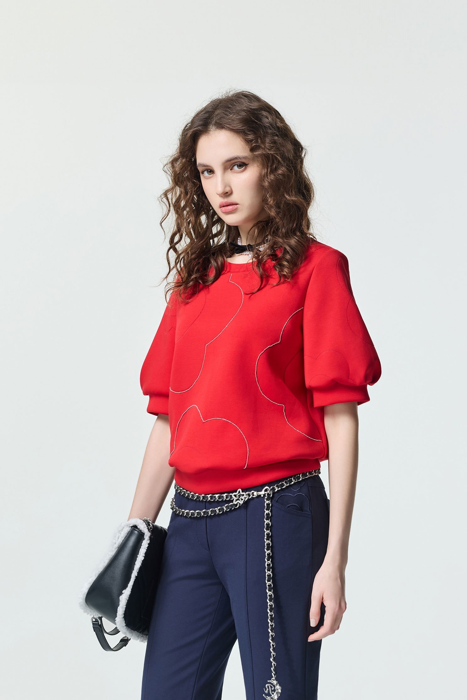 火焰色燒花形短袖上衣火焰色燒花形短袖上衣,上衣,秋冬穿搭