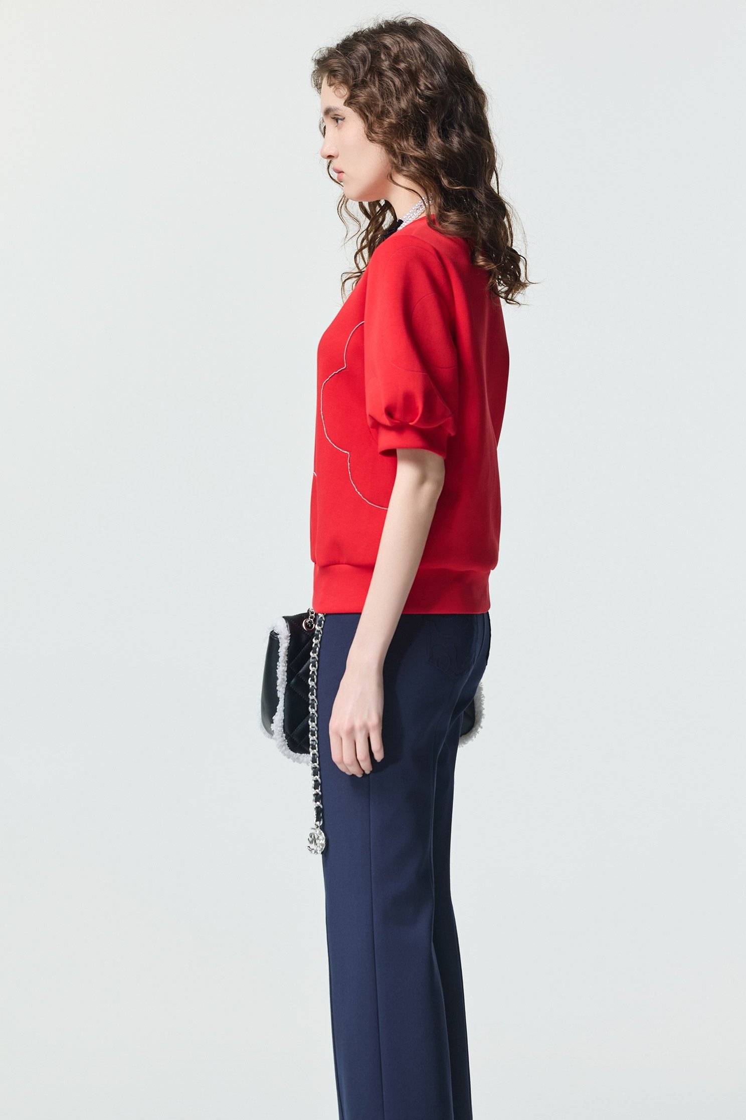 火焰色燒花形短袖上衣火焰色燒花形短袖上衣,上衣,秋冬穿搭