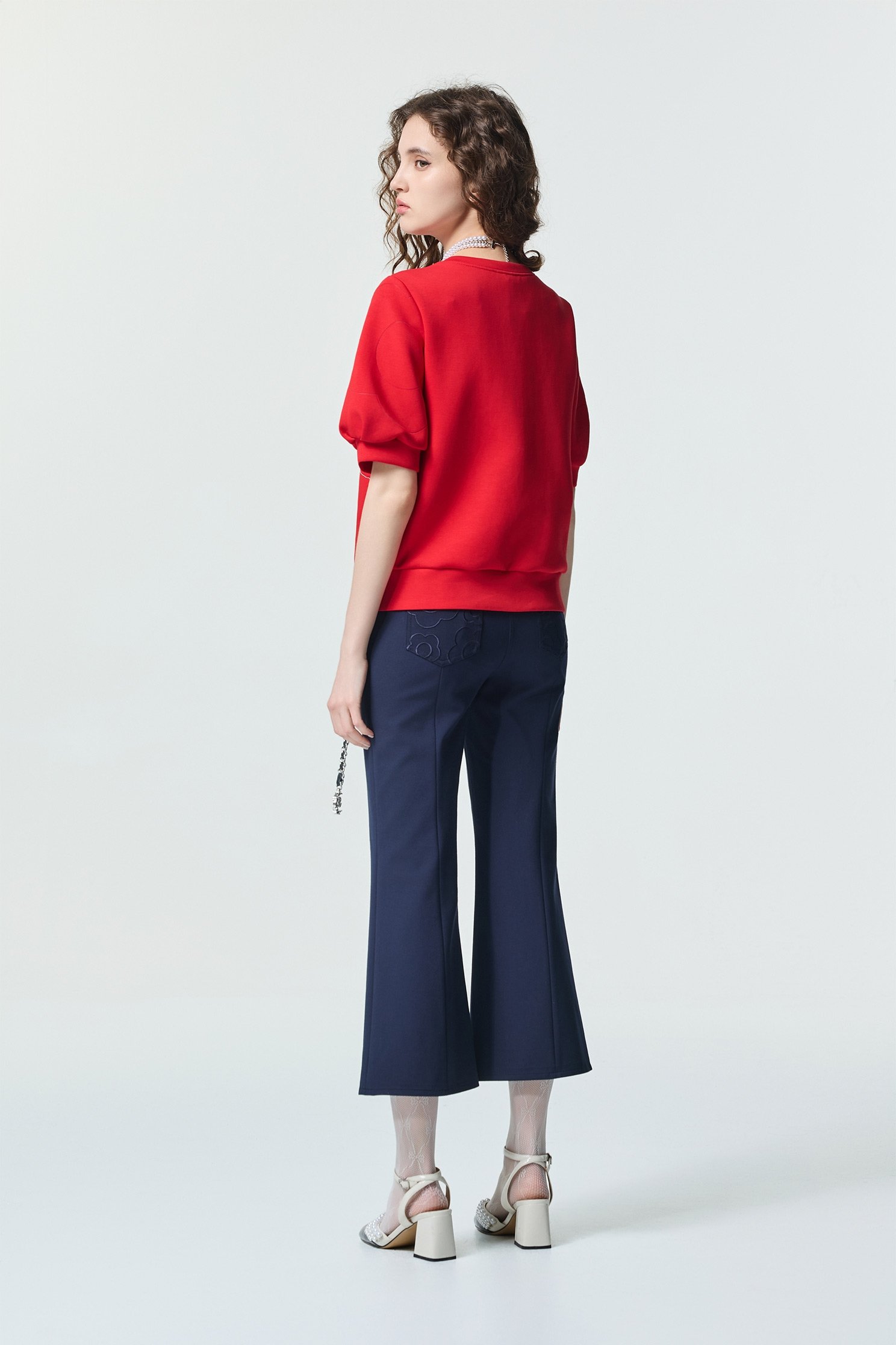 火焰色燒花形短袖上衣火焰色燒花形短袖上衣,上衣,秋冬穿搭