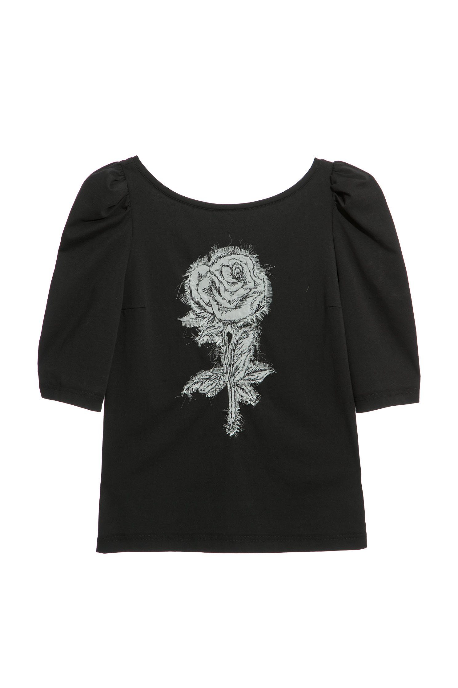 剪影花刺繡T恤剪影花刺繡T恤,T-Shirt,T恤,上衣,人氣商品,刺繡,秋冬穿搭,輕奢工藝,黑色上衣