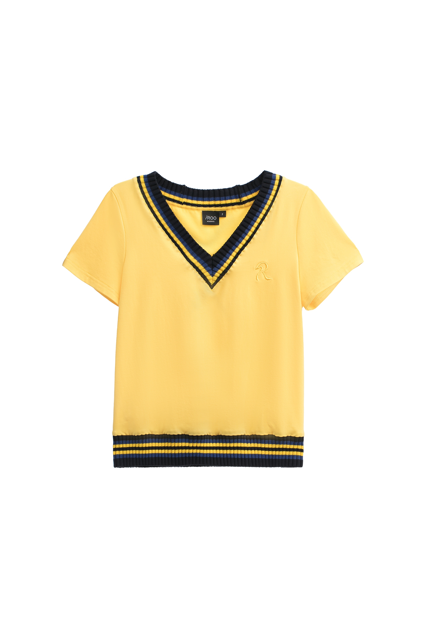 太陽黃拼色羅紋T太陽黃拼色羅紋T,T-Shirt,上衣,人氣商品,春夏穿搭,純棉,繡花