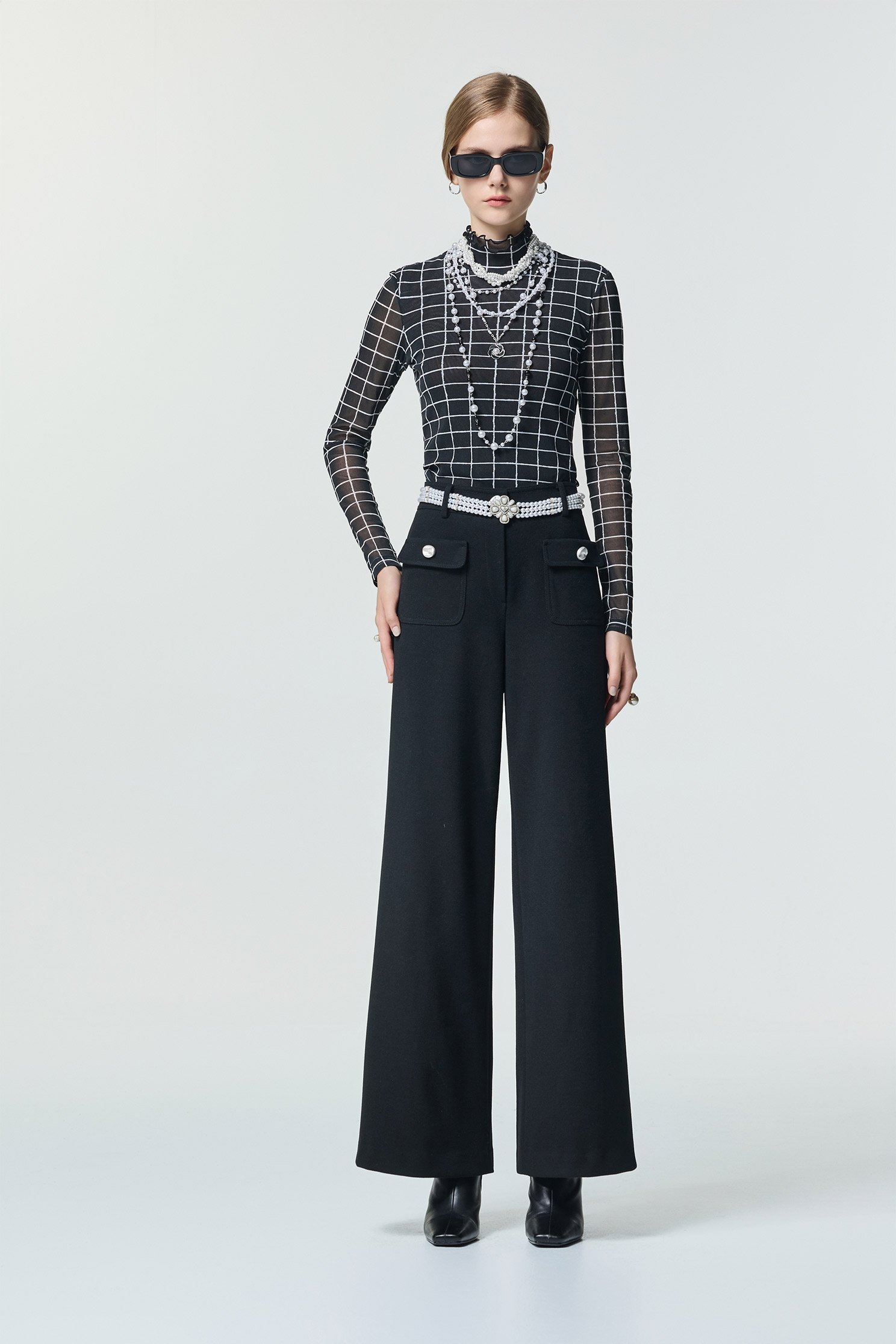 經典黑白格印花彈性襪布內搭經典黑白格印花彈性襪布內搭,上衣,內搭上衣,春夏穿搭