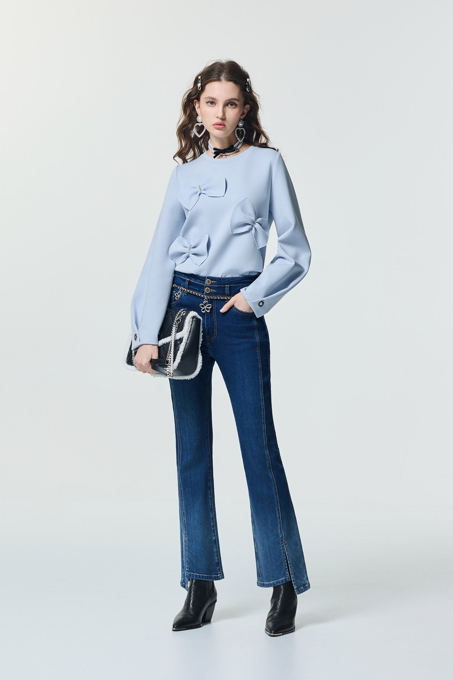 月光石藍單品上衣月光石藍單品上衣,上衣,春夏穿搭,簡約穿搭,約會特輯,蝴蝶結