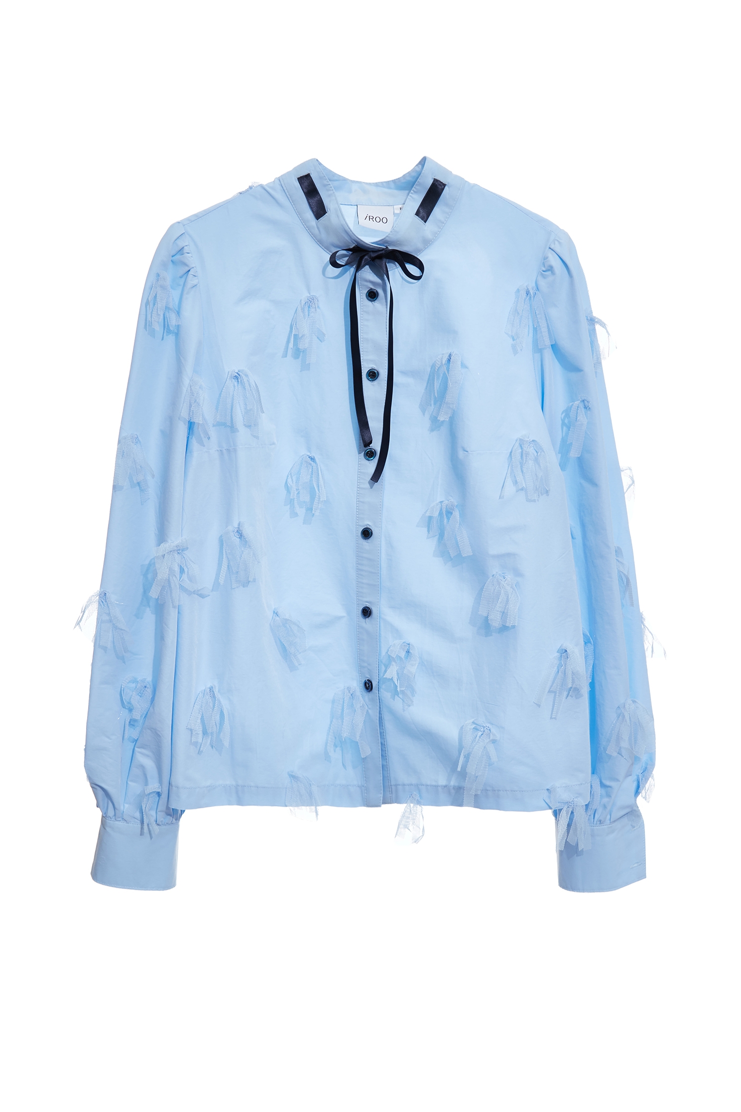 帆船藍鑲蝴蝶結上衣帆船藍鑲蝴蝶結上衣,上班OL穿搭,上衣,春夏穿搭,約會特輯,網紗,蝴蝶結,襯衫