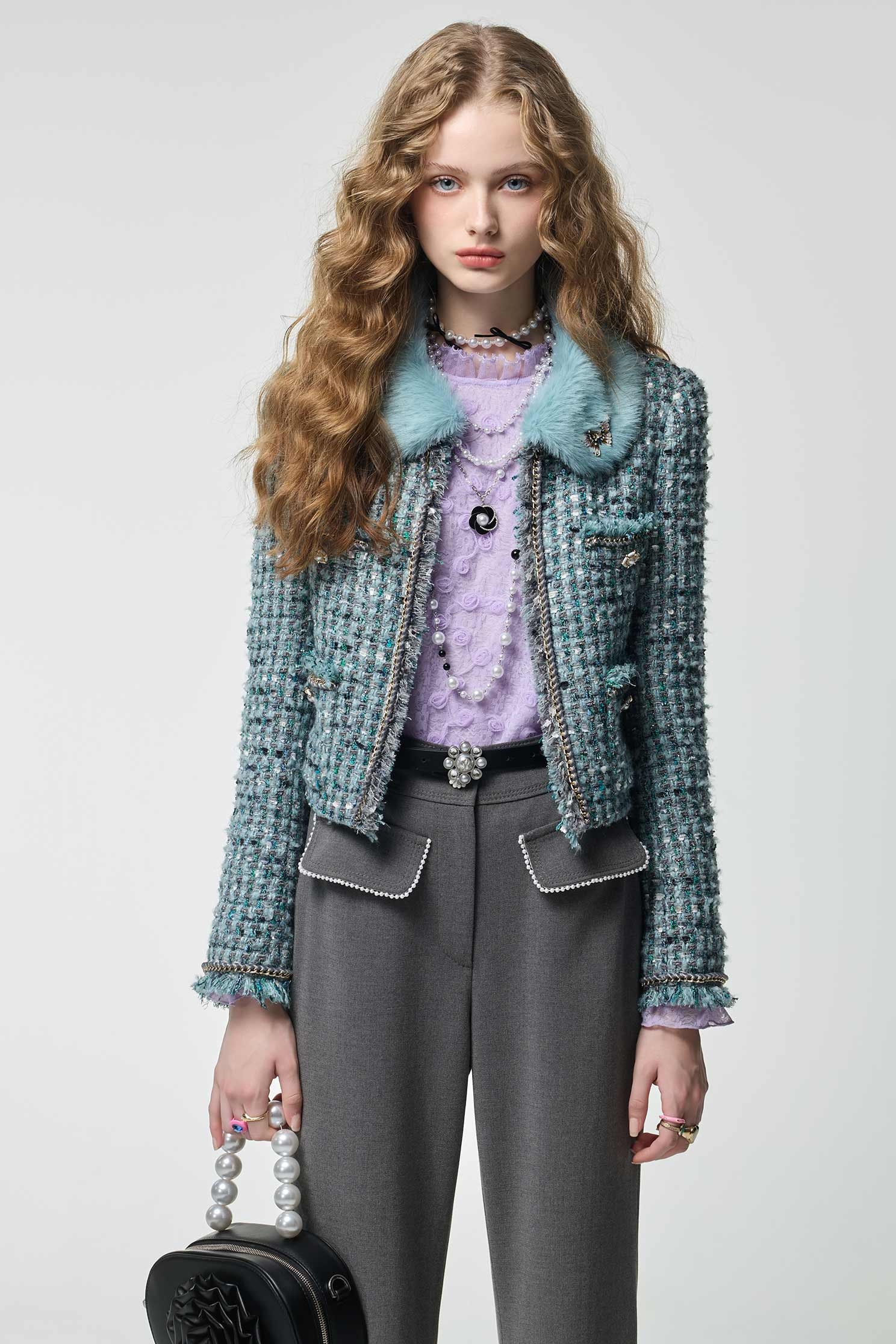 海藍寶石花呢紗外套海藍寶石花呢紗外套,一般外套,外套,小香風,秋冬穿搭