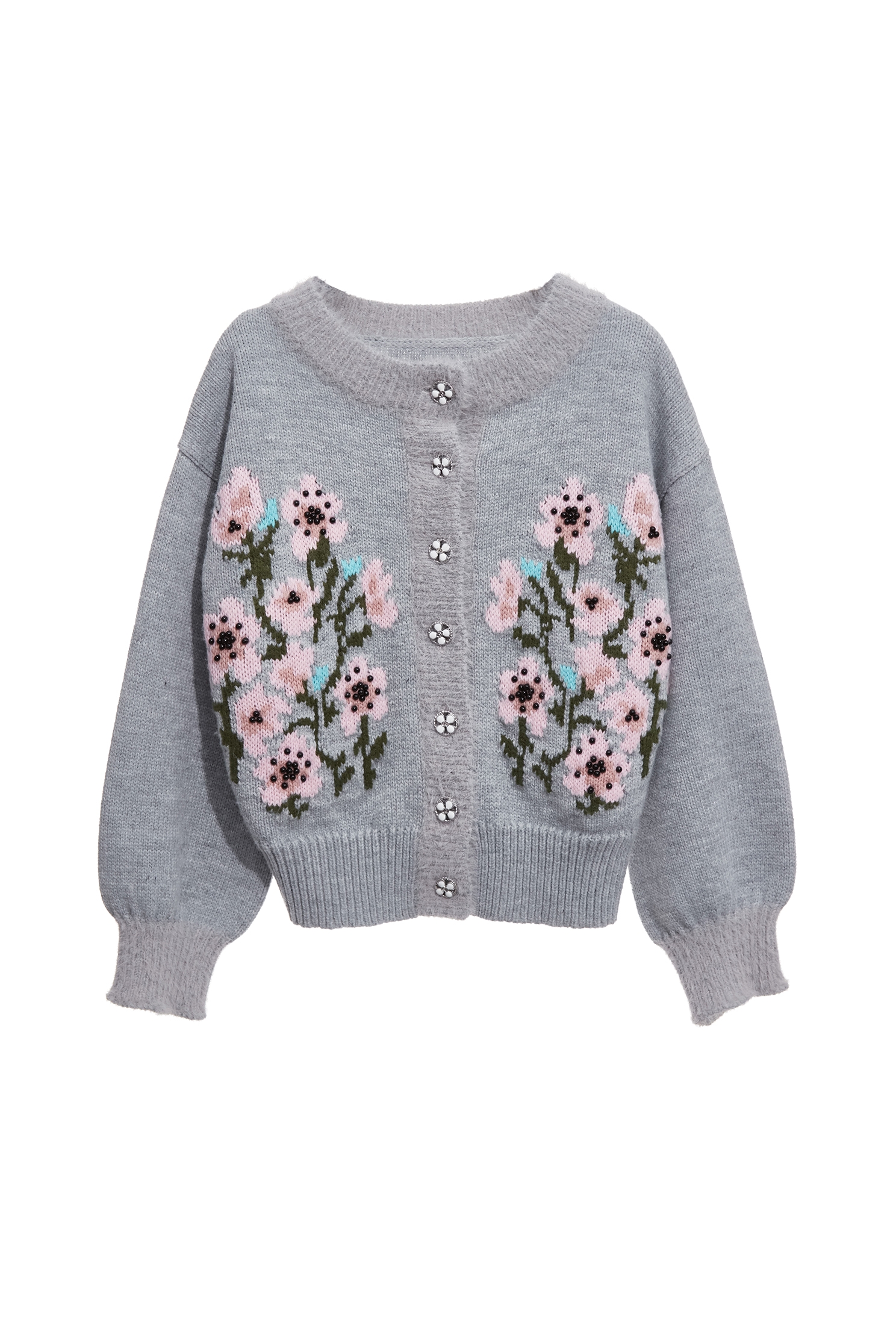 薄暮灰崁花卉開襟針織外套薄暮灰崁花卉開襟針織外套,上班OL穿搭,外套,秋冬穿搭,約會特輯,花花世界,針織,針織外套