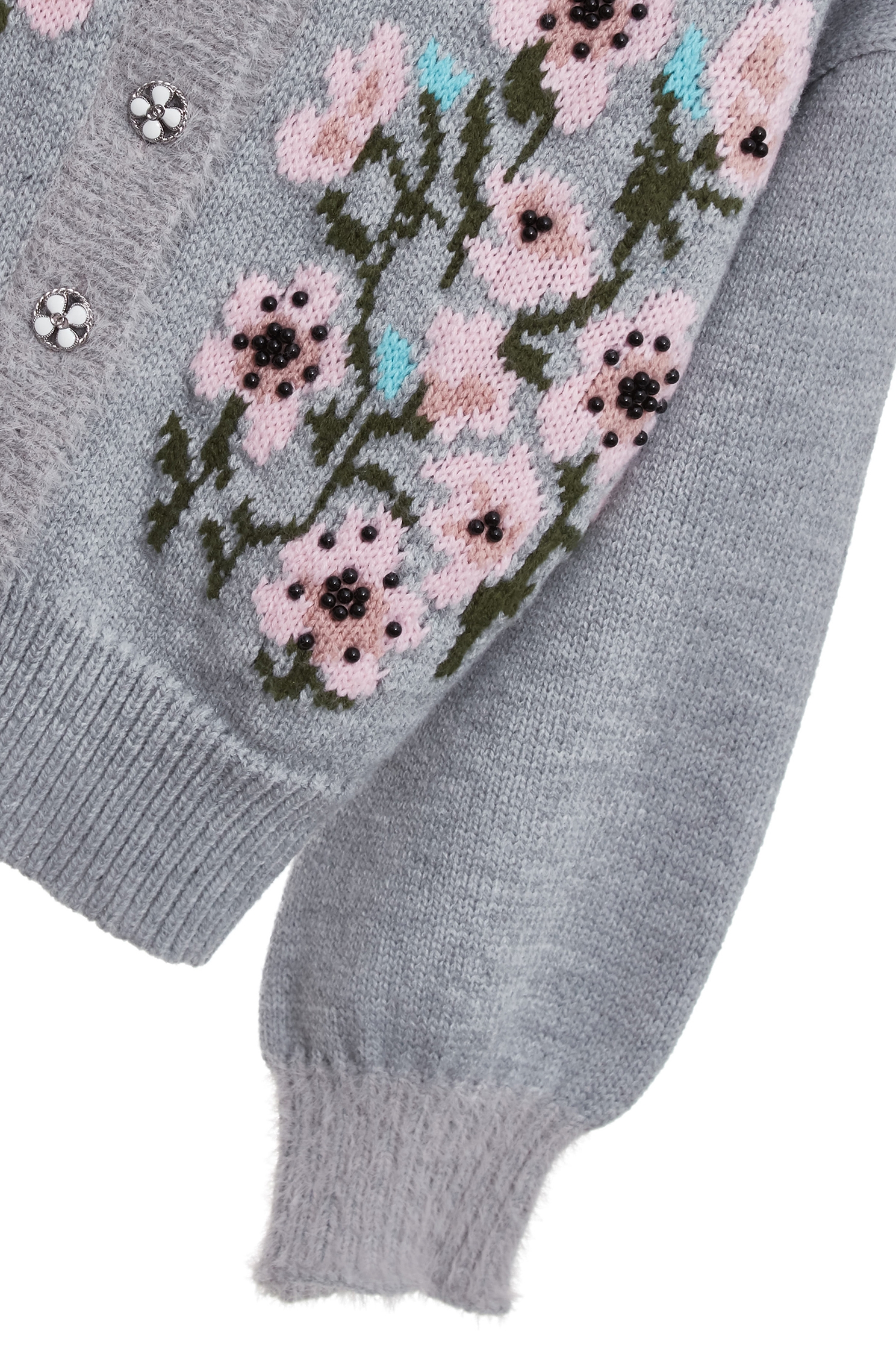 薄暮灰崁花卉開襟針織外套薄暮灰崁花卉開襟針織外套,上班OL穿搭,外套,秋冬穿搭,約會特輯,花花世界,針織,針織外套